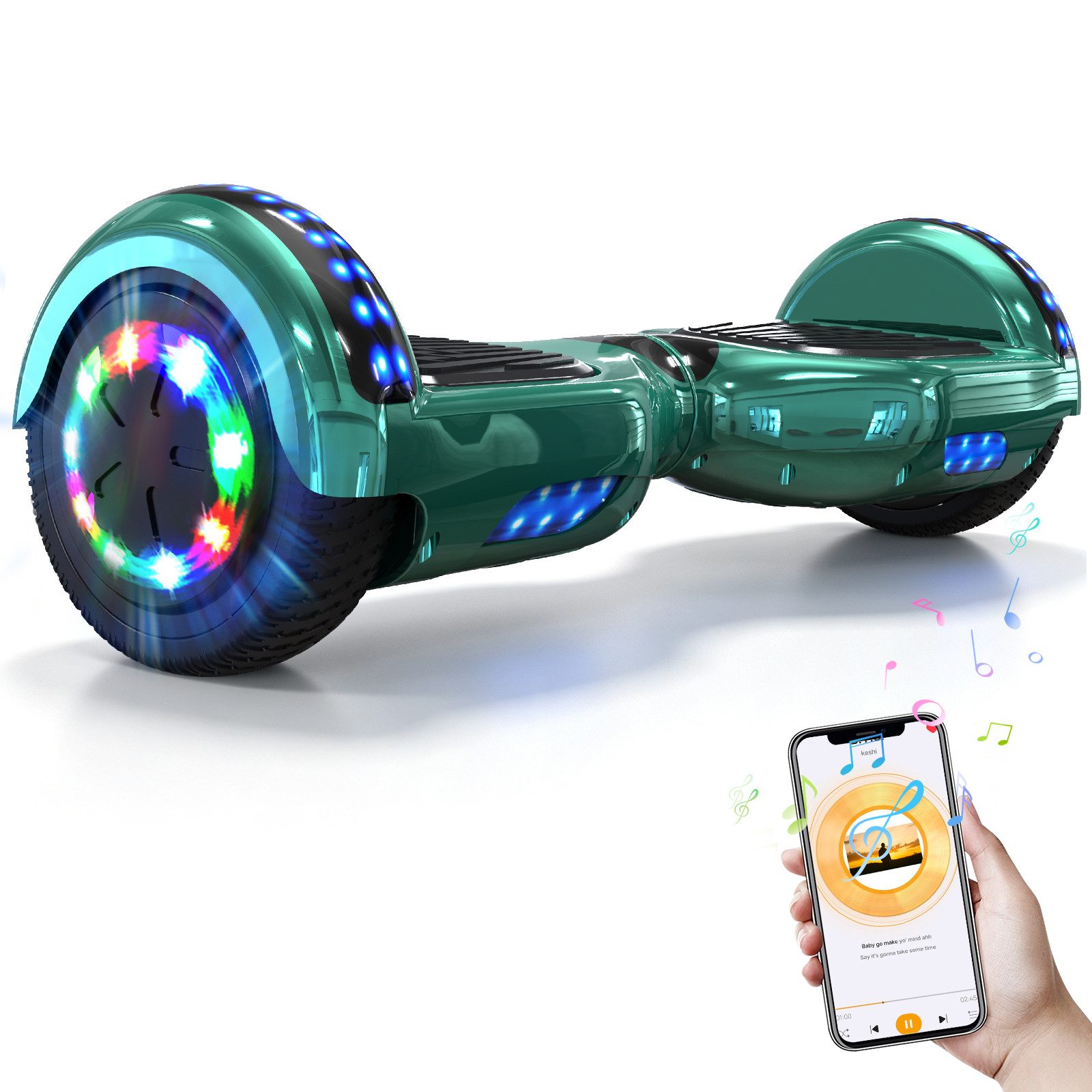 RCB Balance Scooter JD5JD6, 6,5 Zoll Zweimotoren Hoverboard mit LED-Leuchten und Bluetooth, 120,00 W, 15.00 km/h, bis zu 10 km Reichweite, keine Straßenzulassung