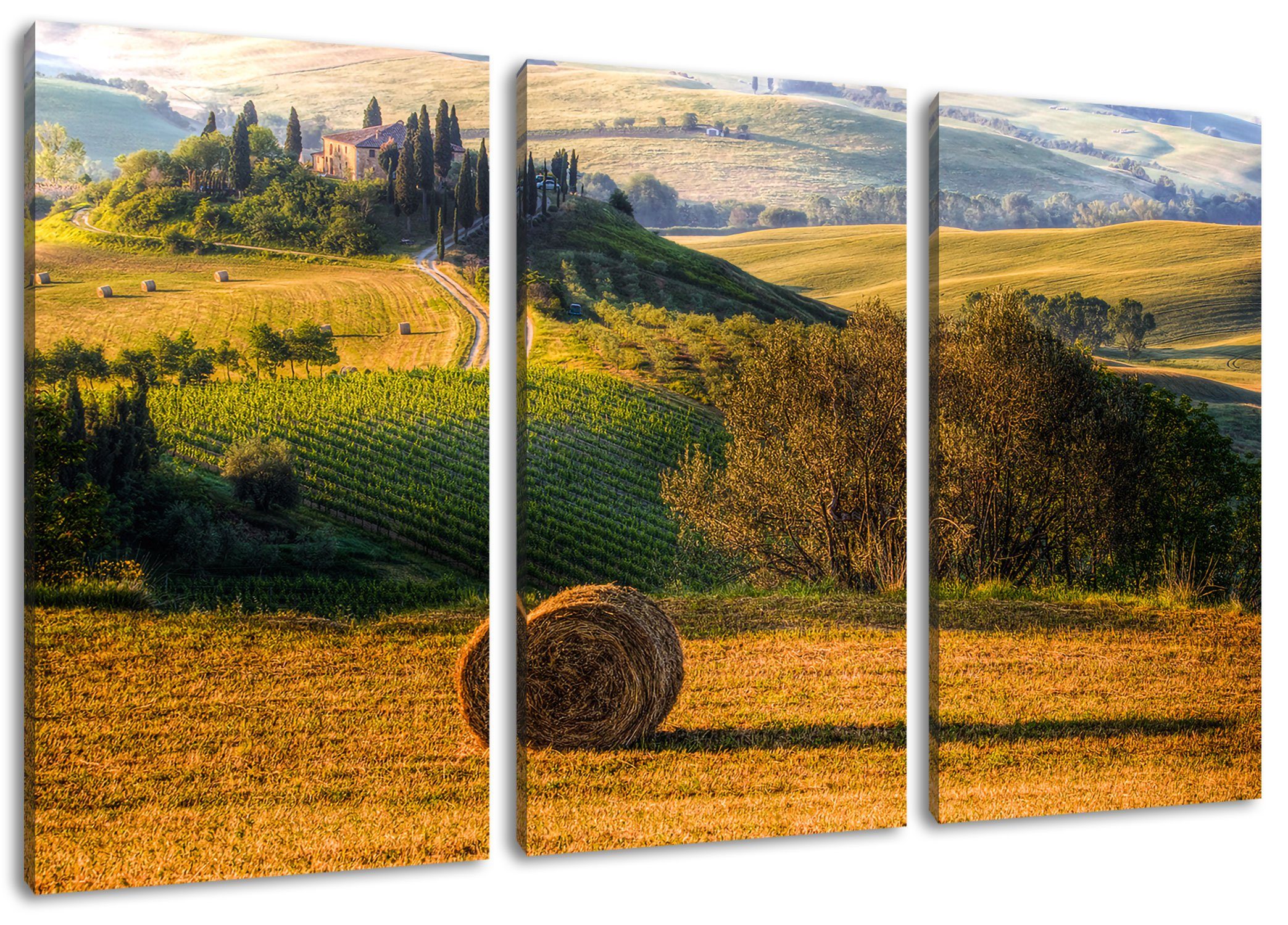 Pixxprint Leinwandbild Italienische Toskana Landschaft, Italienische Toskana Landschaft 3Teiler (120x80cm) (1 St), Leinwandbild fertig bespannt, inkl. Zackenaufhänger