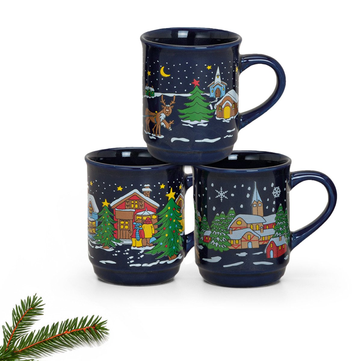 matches21 HOME & HOBBY Tasse Weihnachtstassen 36er Set Glühweintassen Кружка глинтвейна, Keramik, Tee Kaffee-Becher Weihnachten klassisch blau bunt 200 ml