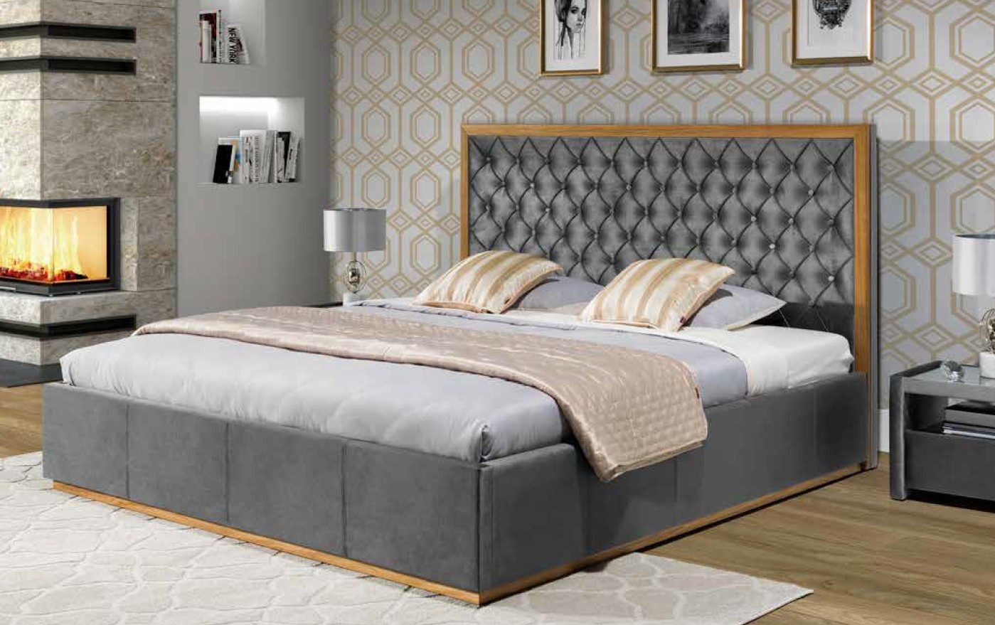 Polsterbett Doppelbett Chesterfield mit edlem Samtbezug in elegantem Design