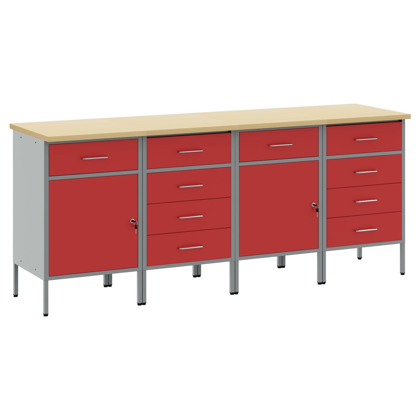 Werkbank Werkbank Schrank Set Set von 4 Rot und Grau Stahl