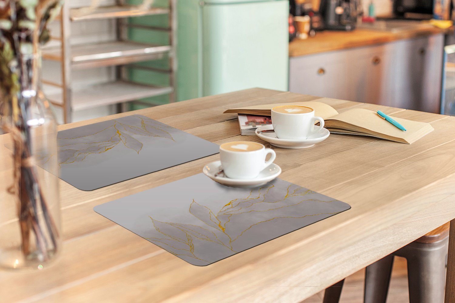 MuchoWow Platzset Marmoroptik/print - Grau - Gold - Chic - Marmor, (6-St), Platzsets, Tischset, Abwaschbar, Tischsets, Platzdeckchen