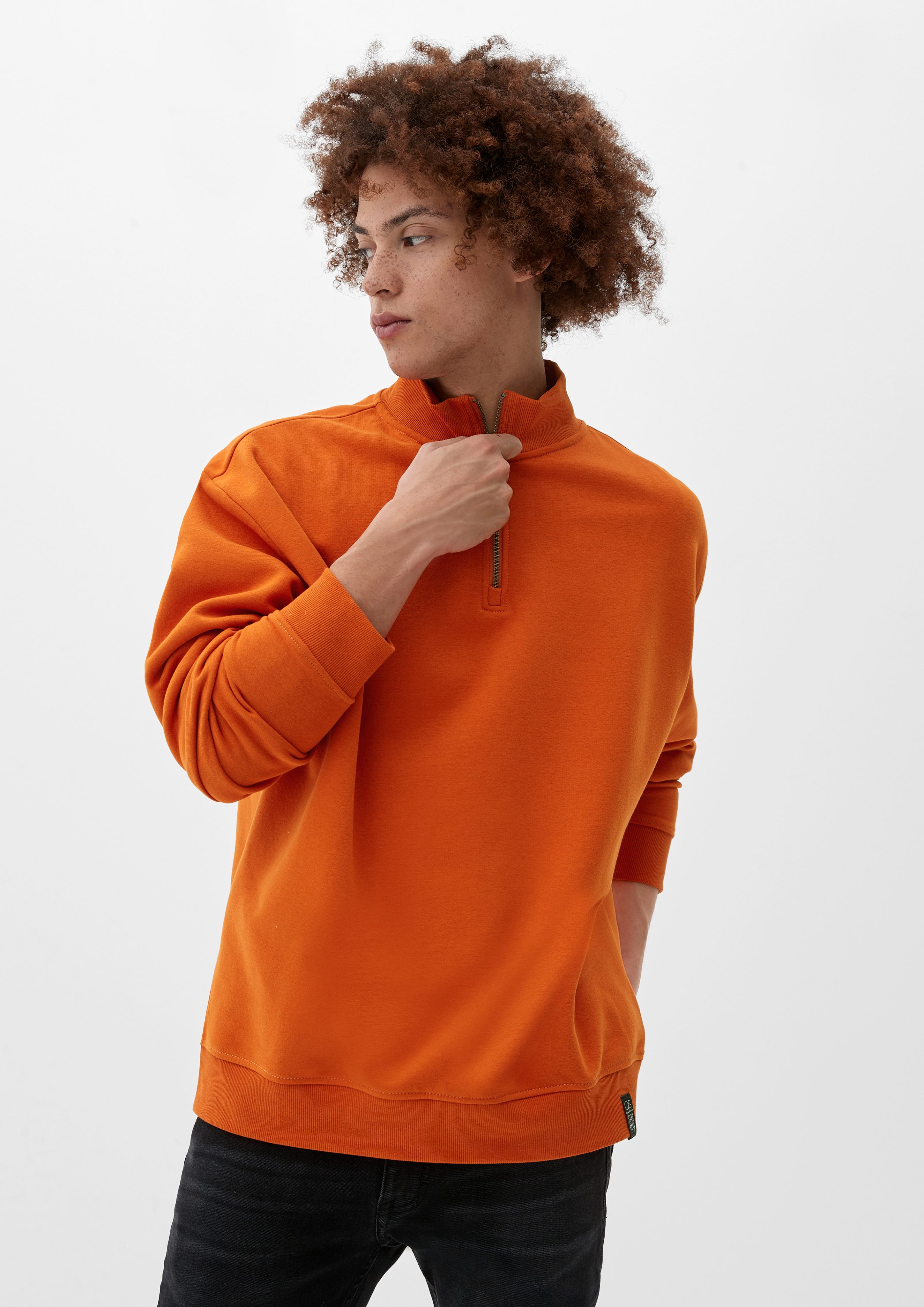 Reißverschluss orange Sweatshirt mit QS Sweatshirt