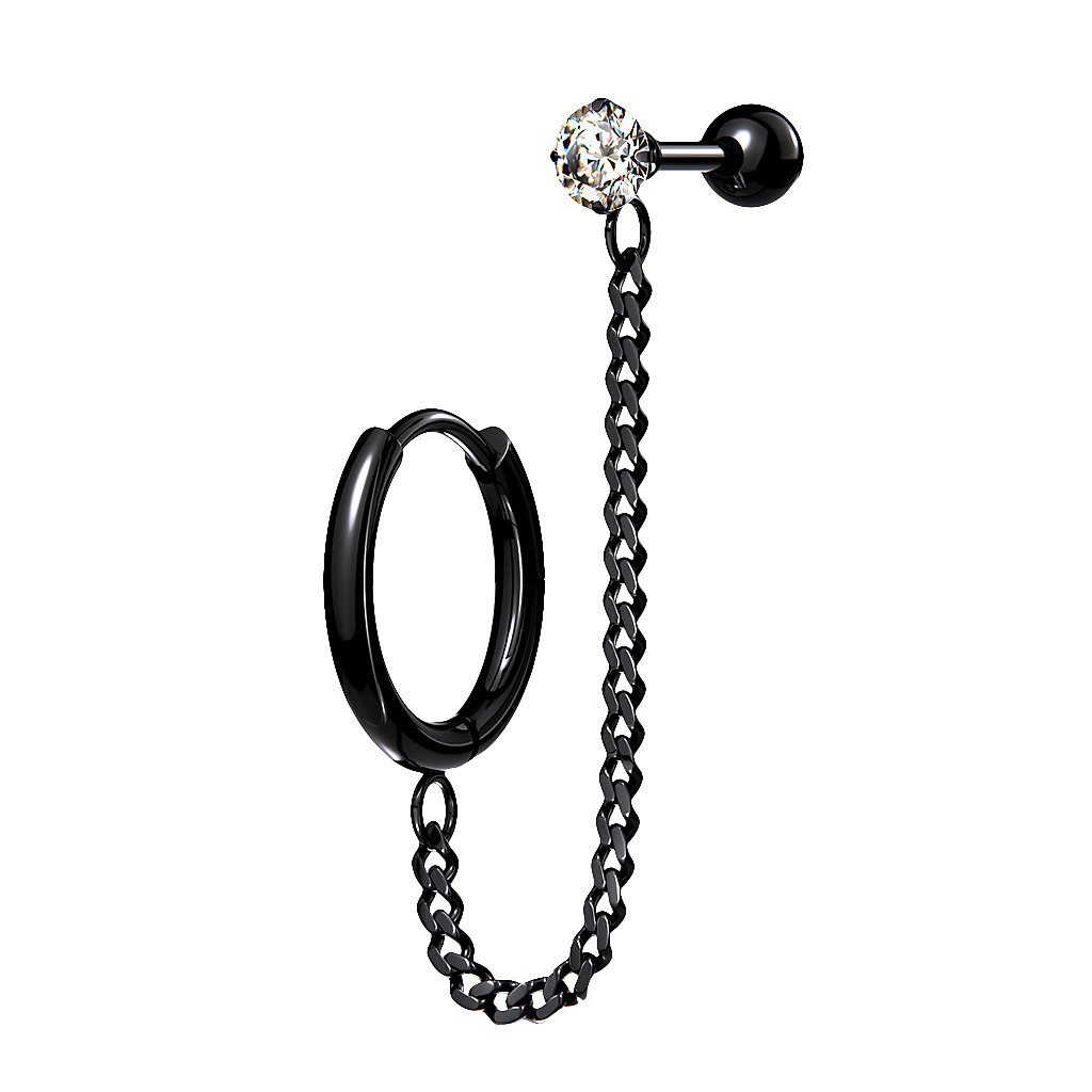 Taffstyle Piercing-Set Ohrring Clicker Helix Cartilage Ohrpiercing mit Kette Kristall Stecker (Ohrpiercing Cartilage Knorpel Ohr Tragus Helix Rook Lobe Daith Conch Orbital Snug Ohrring Piercing)