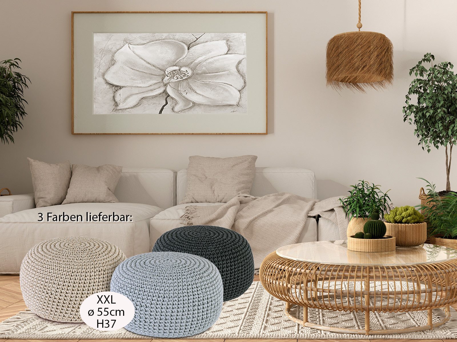 Amagohome Sitzhocker Bodenkissen Pouf Ø55 H37 Mohar Sitzhocker Sitzpouf waschbar nachfüllba, Bezug abnehmbar u. bei 30° Feinwäsche waschbar! – Bild 4 von 5