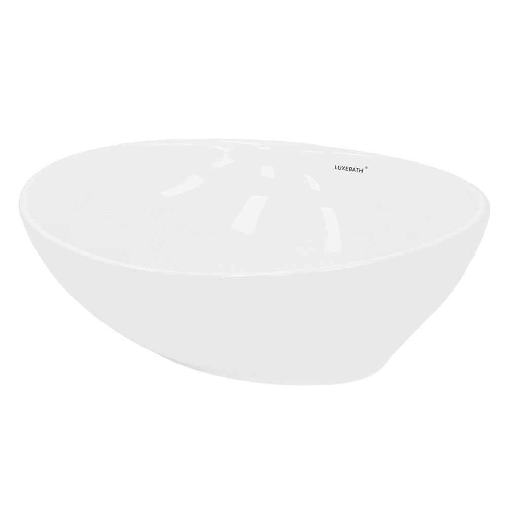 LuxeBath Waschbecken Aufsatzwaschbecken aus Keramik Einbaubecken Wasserfall, Waschschale Oval 410x330x142 mm Weiß Spülbecken