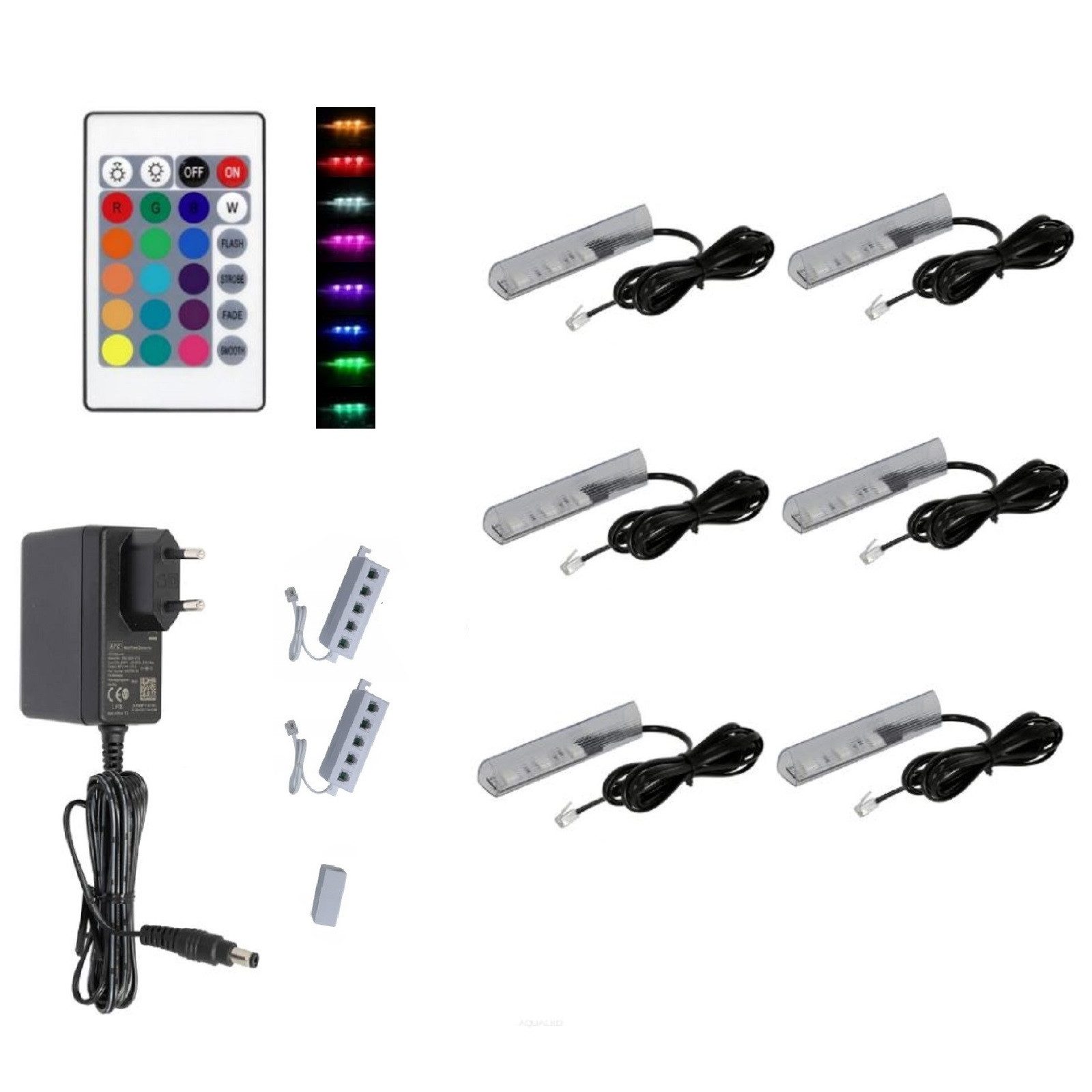QLS LED Unterbauleuchte Schwarz 12V mit Fernbedienung 16 Farben Dimmbar, LED fest integriert, Set Glaskantenbeleuchtung SMD 5050 RGB