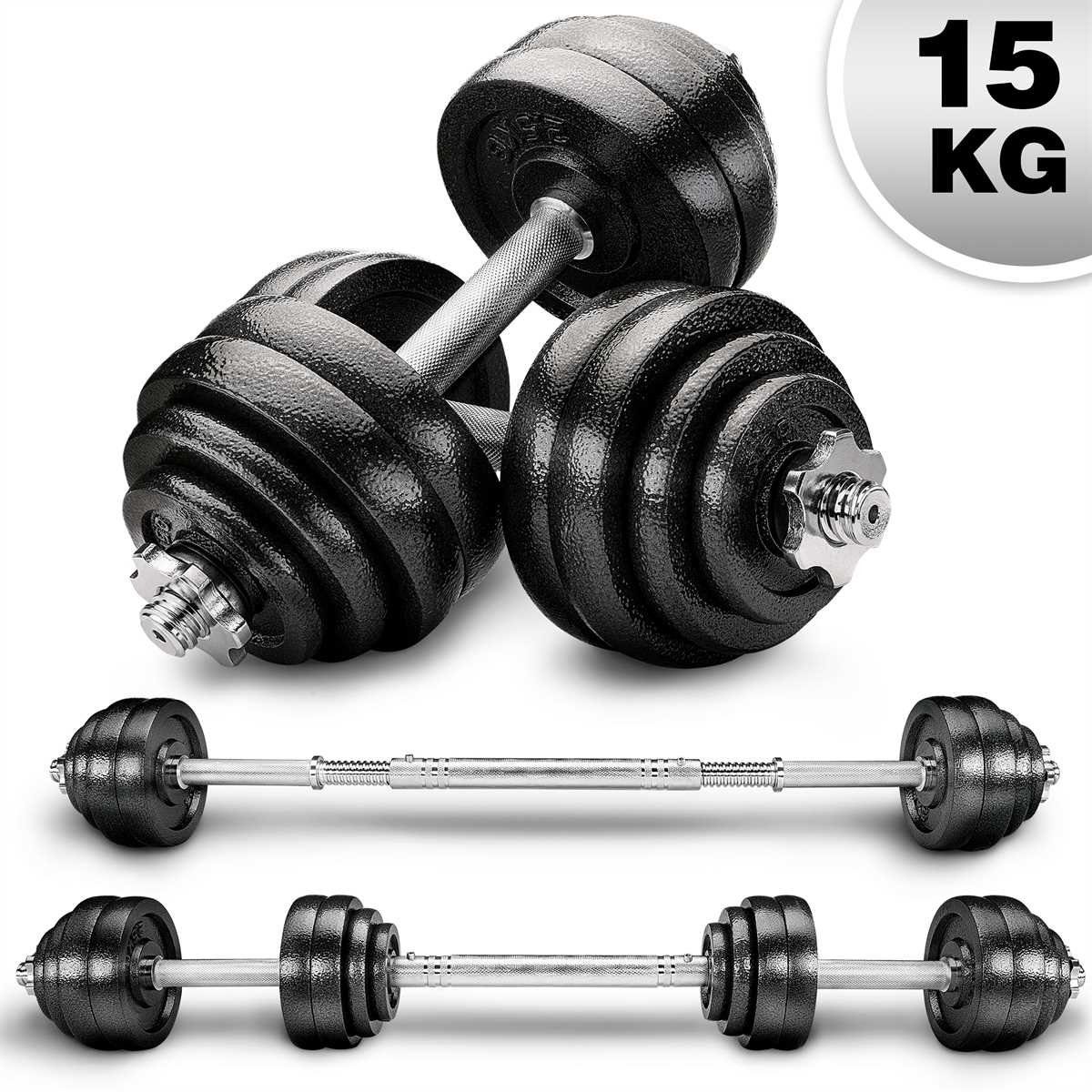 RE:SPORT Hantel-Set, 2 in 1 Hanteln Set, Hantelset Gusseisen verstellbar Schwarz - 15 kg