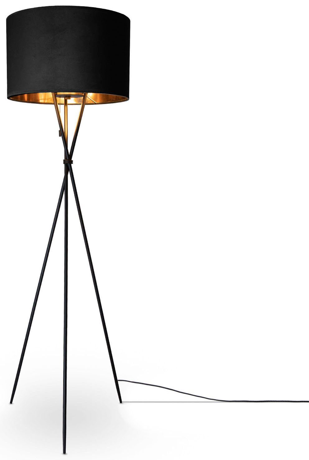 Paco Home Stehlampe Kate uni Leuchtmittel, Dreibein Höhe Color, ohne Standleuchte E27 Wohnzimmer Velour 177,5cm Filigran