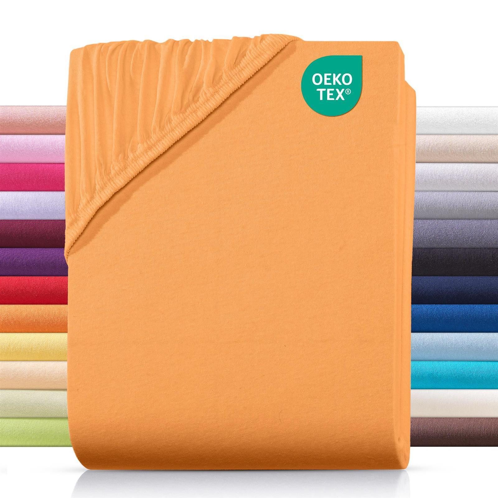Carpe Sonno Spannbettlaken Jersey 90x200 100x200 120x200 140x200 160x200 180x200 200x200 70x140, Jersey, Gummizug: rundum, (1 Stück), 100% Baumwolle Spannbettlaken 90x200 Spannbetttuch Orange