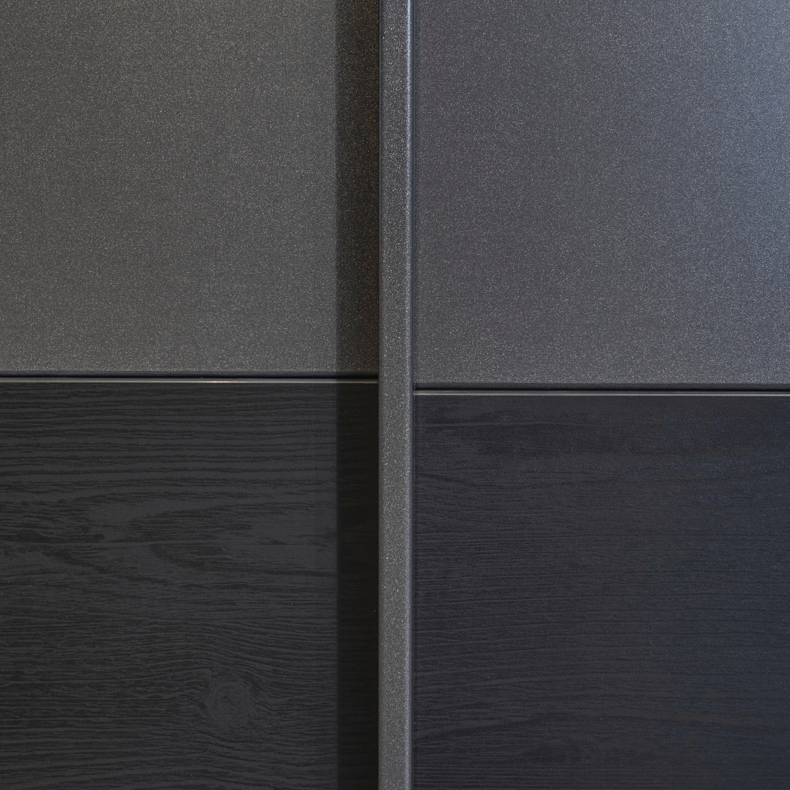 Griffen mit rauch Graumetallic/Black Mood oak Dreh-Schwebetürenkombination Dreh-/Schwebetürenschrank dunklen