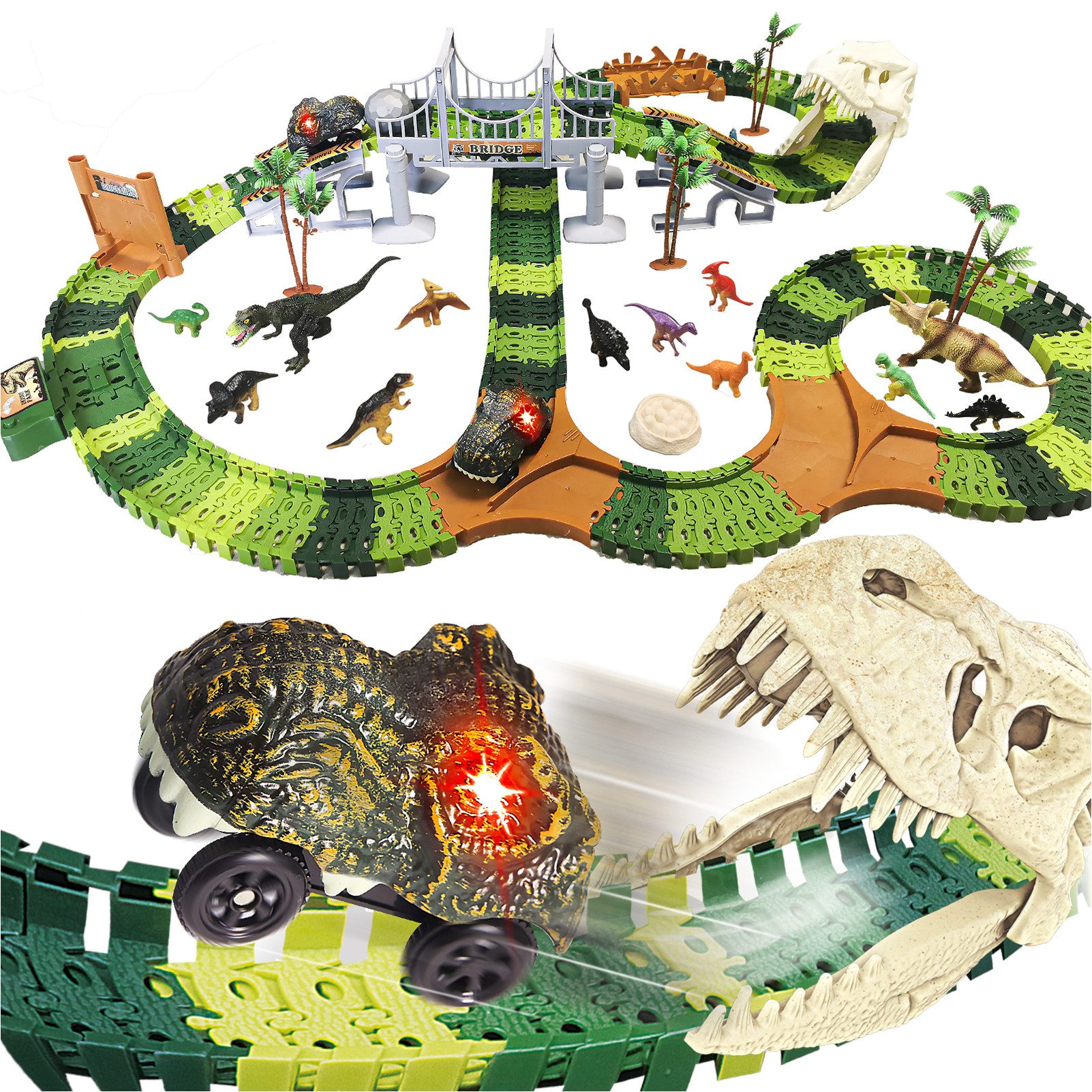Esun Autorennbahn 287 Stück Dinosaurier Spielzeug autorennbahn ab 3 4 5 6 j günstig online kaufen