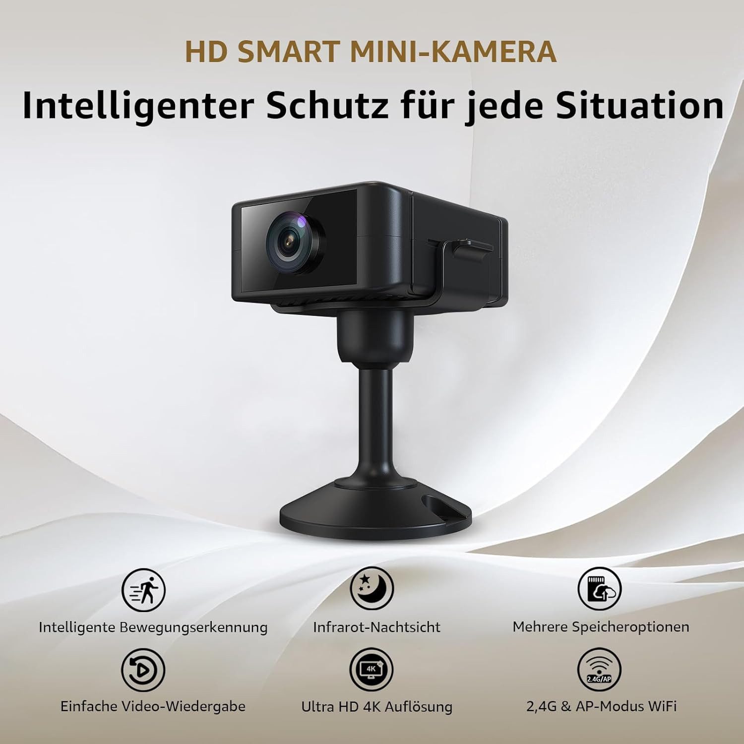 SpionProfi Überwachungskamera 4K HD Wlan Mini Kamera Video Überwachungskamera Live IP Cam (1-tlg., Wlan Wifi IP Mini Überwachungskamera Kamera mit Nachtsicht)
