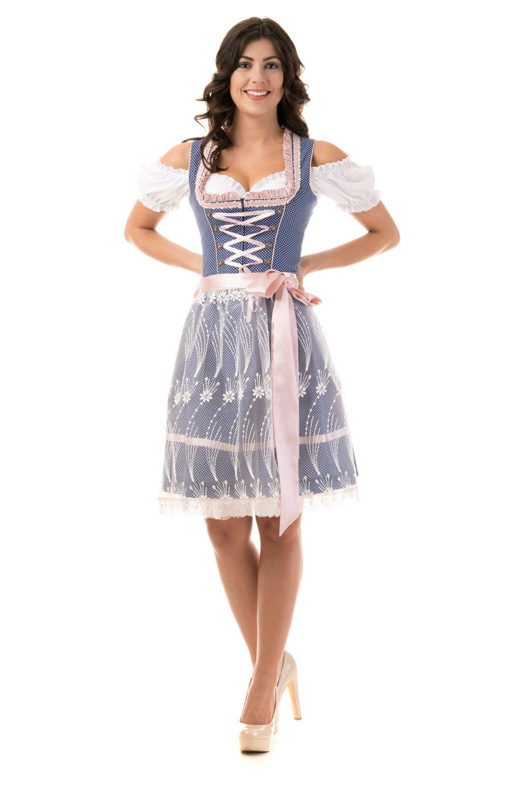 Trachtl Dirndl DIRNDL TRACHTENKLEID NICOLE BLAU/ROSA günstig online kaufen