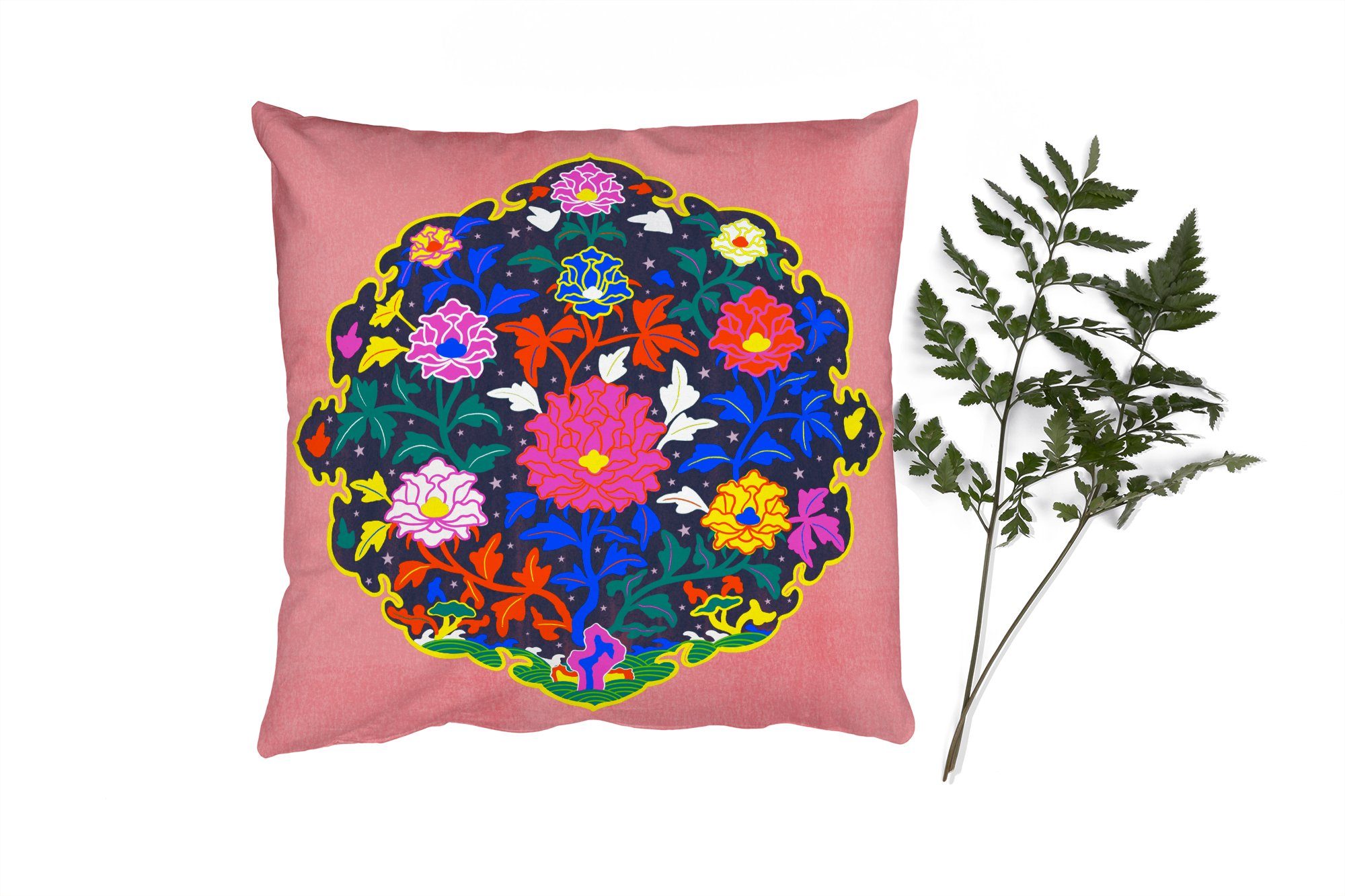MuchoWow Dekokissen Blumengirlande - Regenbogen - Design, Zierkissen mit Füllung für Wohzimmer, Schlafzimmer, Deko, Sofakissen | Dekokissen