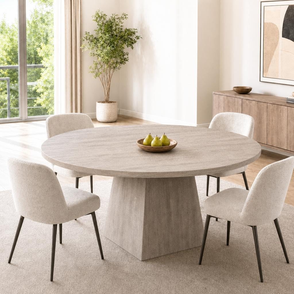 GarveeMore Esstisch Runder Küchentisch 120cm Beistelltisch Wohnzimmertisch Säulen-Esstisch (1-St), dicke Tischplatte und quadratischer Fuß, Bietet Platz für 4–6 – Bild 5 von 5