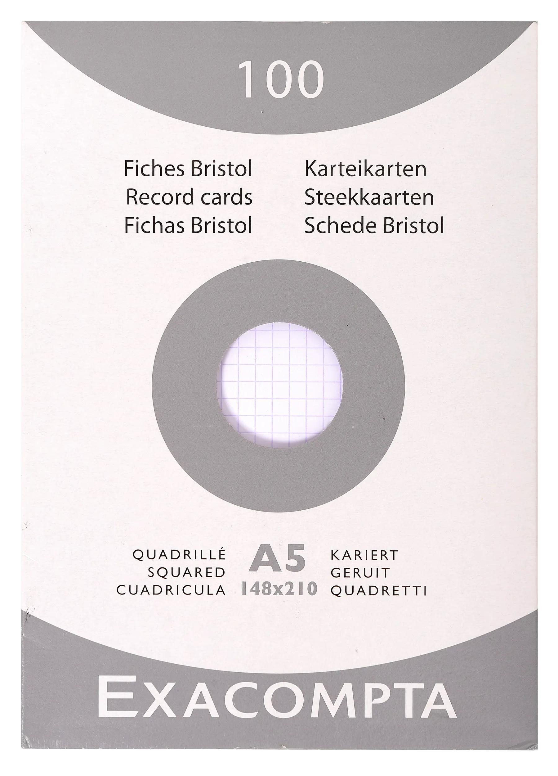 EXACOMPTA Karteikarten 10x Karteikarten A5 kariert, Faltschachtel mit 100 Stück, Weiß, 13208E, Karteikarten