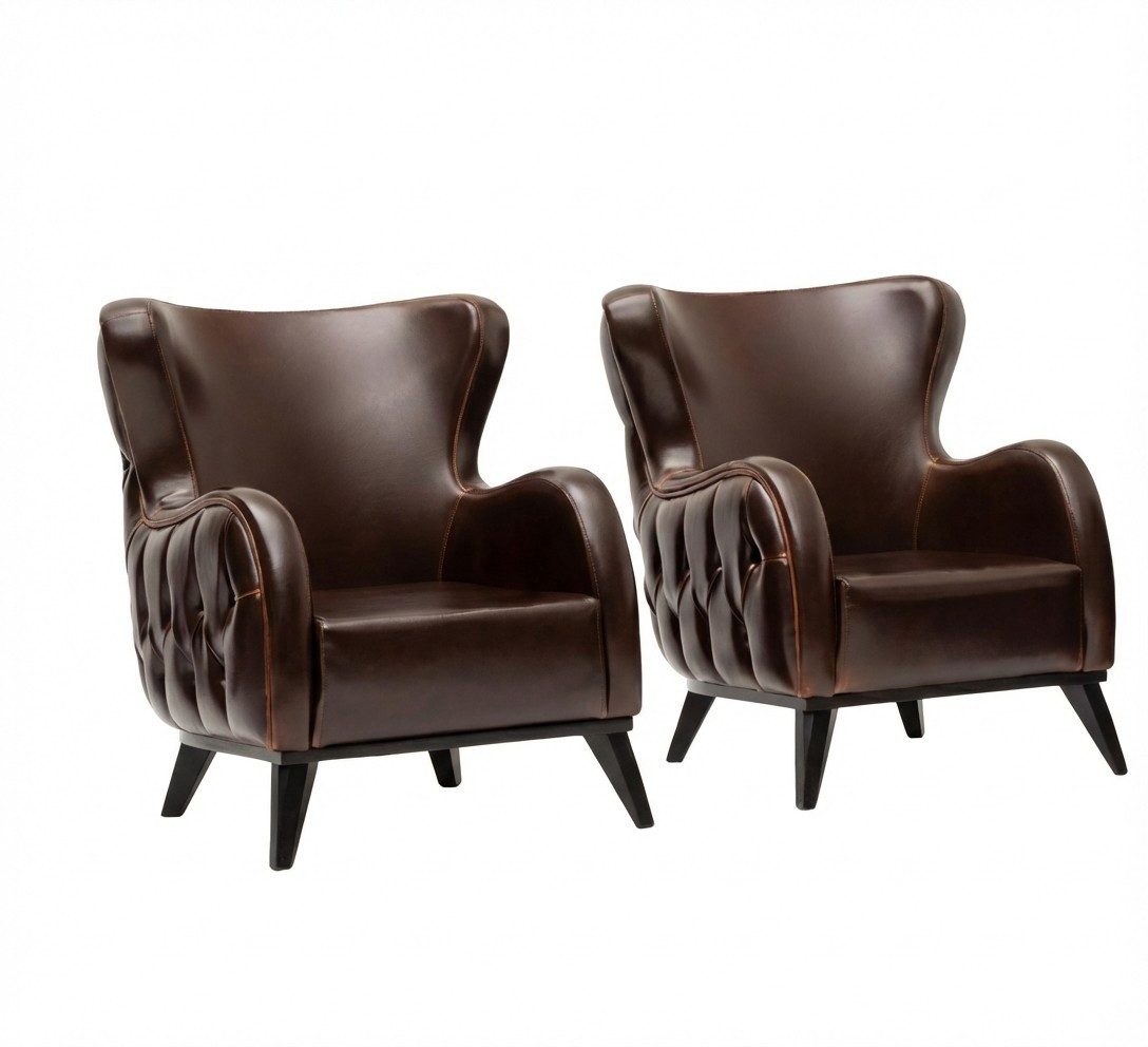 JVmoebel Chesterfield-Sessel Designer Chesterfield Sessel Kunstleder Braun Relax Couch Wohnzimmer (2-St., 2x Sessel), Made in Europe