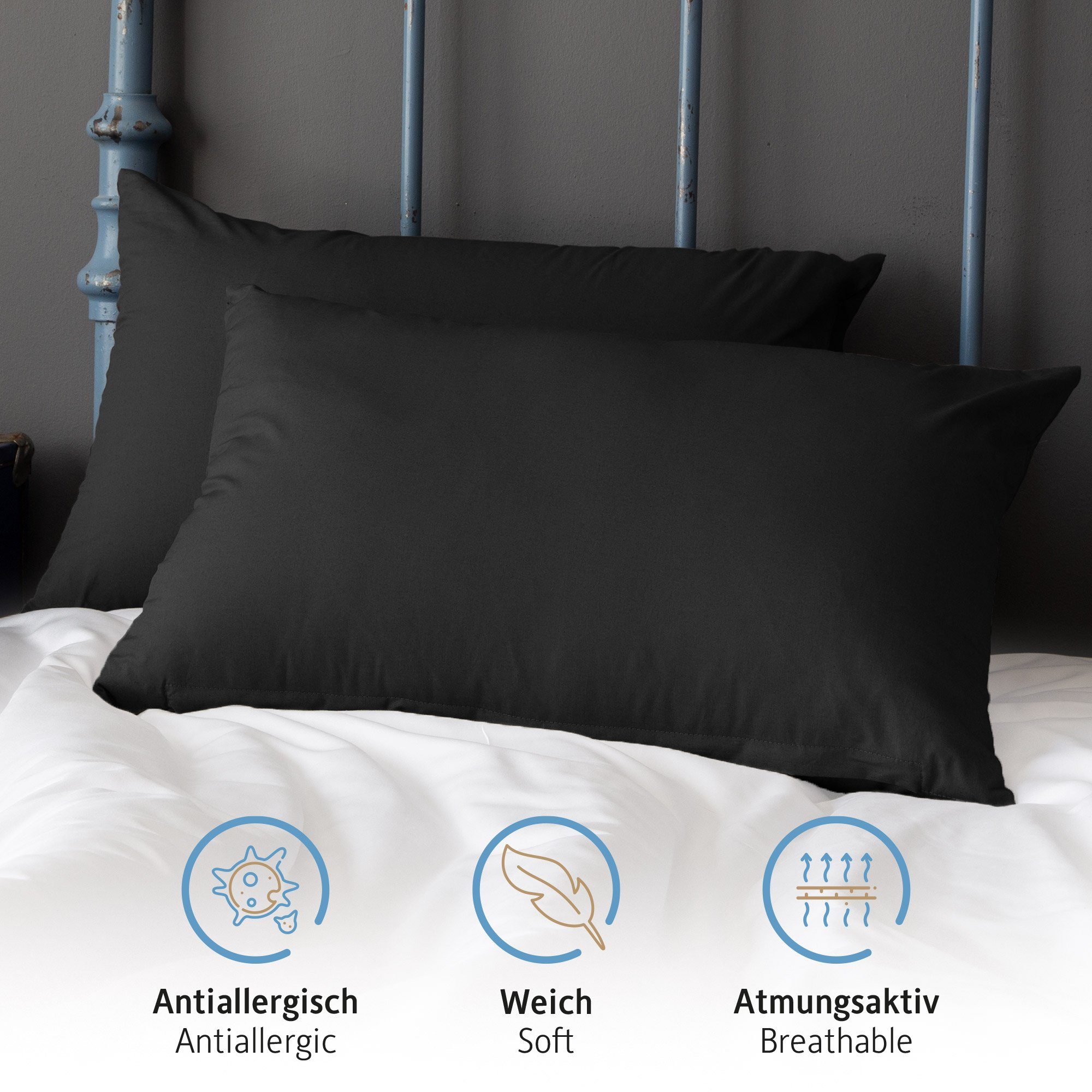 Komfortec Kissenbezug Premium Kopfkissenbezug, gebürstet 100% Mikrofaser 90g/m², (2 Stück), 40x80 cm mit Reißverschluss, Superweiches Kissenhülle Set