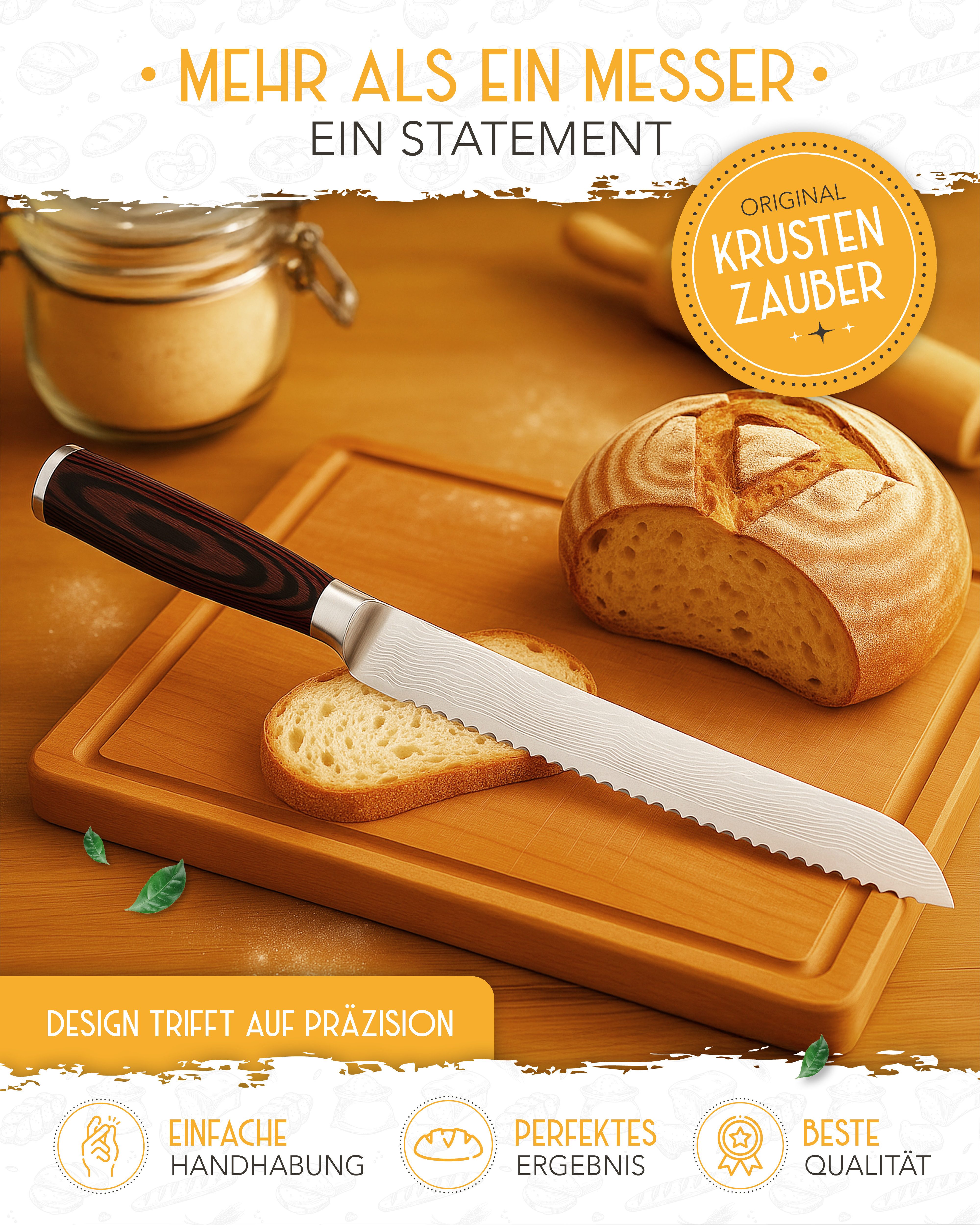 Krustenzauber Brotmesser Brotmesser mit Wellenschnitt aus Edelstahl - 20 & 26cm Küchenmesser – Bild 2 von 5
