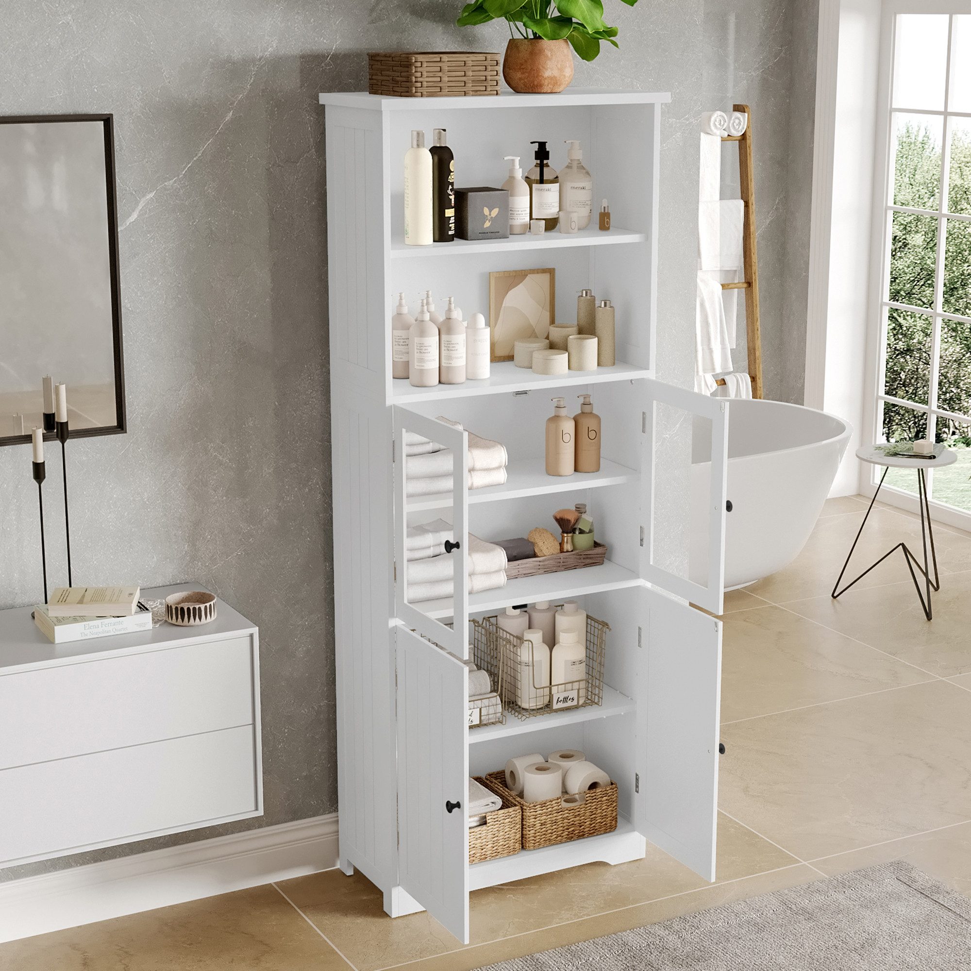 Flieks Hochschrank Badkommode mit Glastüren und günstig online kaufen