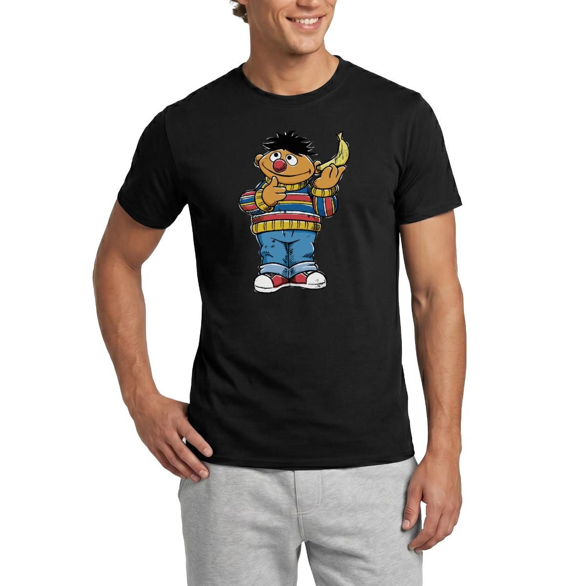 T-Shirt Sesamstraße Ernie Mit Banane Pose Lustig Used Look Männer T-Shirt