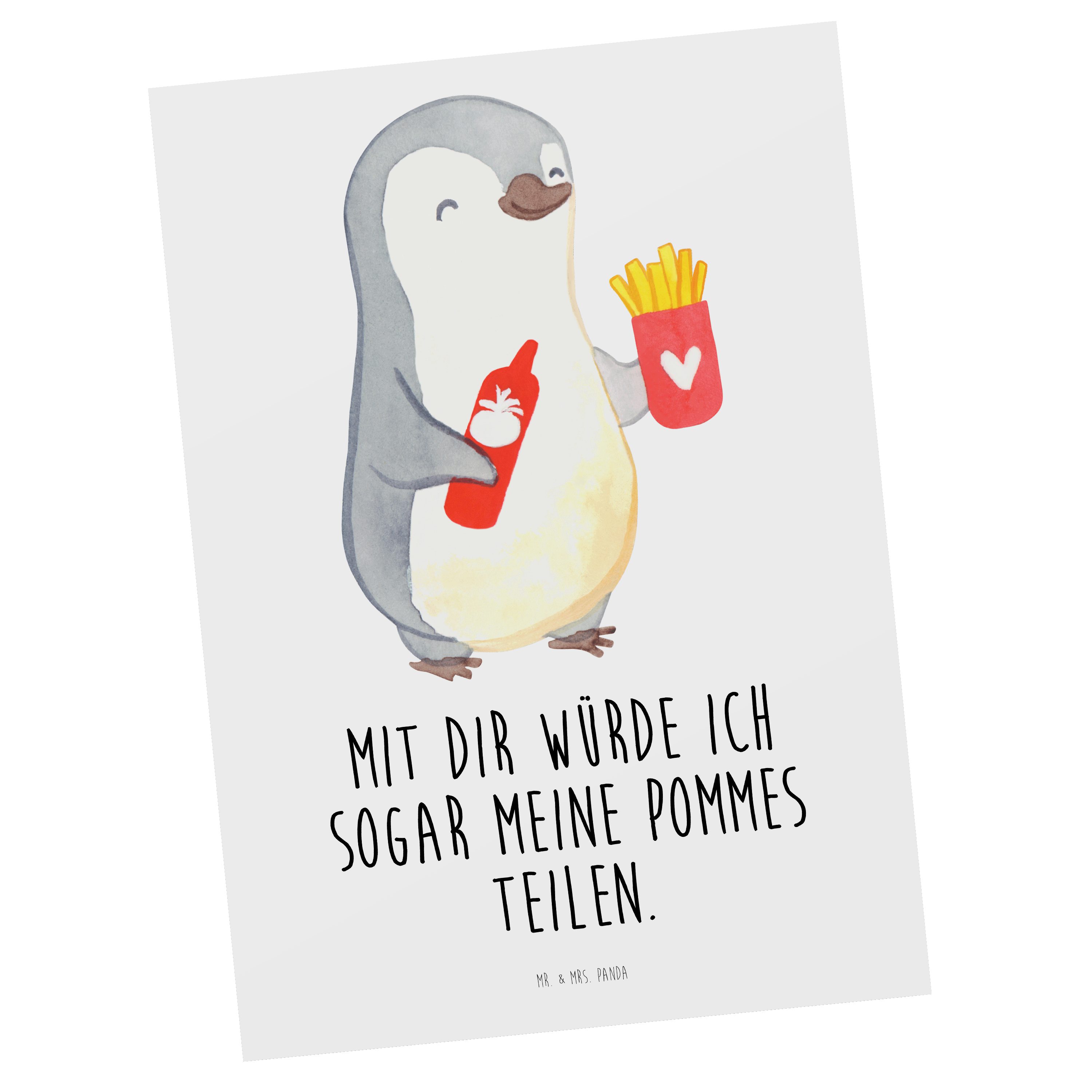 Mr. & Mrs. Panda Postkarte Pinguin Pommes - Weiß - Geschenk, Geburtstagskarte, Ehemann, Geschenk