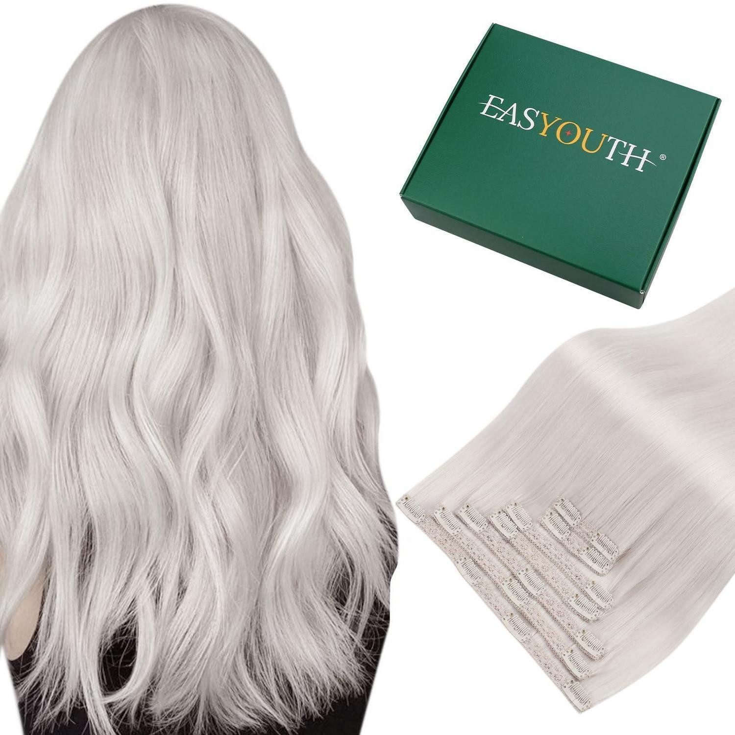 LuxusKollektion Echthaar-Extension Haar Extensions Clip Echthaar Remy Platinblond 55cm 7pcs 1-15 cp #1000