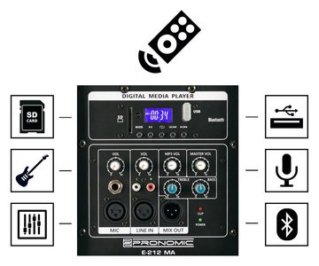 Pronomic E-212 MA - Aktive PA-Box Lautsprecher (Bluetooth, 120 W, USB/SD/MP3-Player - 2-Wege mit 12" Woofer und 1" Kompressions-Treiber)