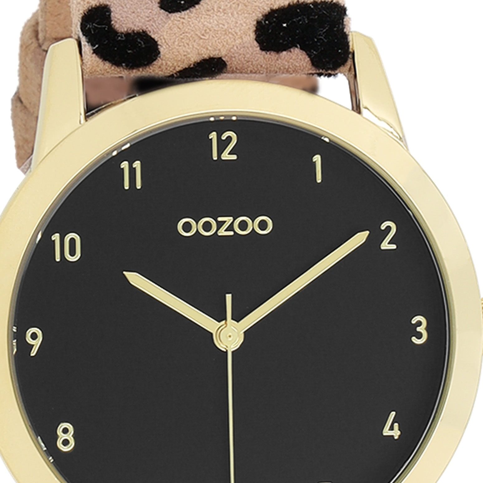 OOZOO Quarzuhr Oozoo Damen Armbanduhr beige schwarz, (Analoguhr), Damenuhr rund, mittel (ca. 38mm) Lederarmband, Casual-Style