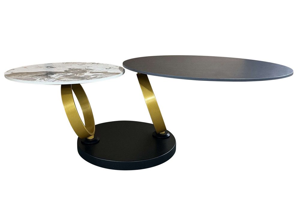 riess-ambiente Couchtisch DANCING RINGS weiß-braun/schwarz - rund, Keramik, drehbar, Metall (Einzelartikel, 1-St), mit 2 Ebenen & Drehmechanismus – ideal für Wohnzimmer & Loungebereich