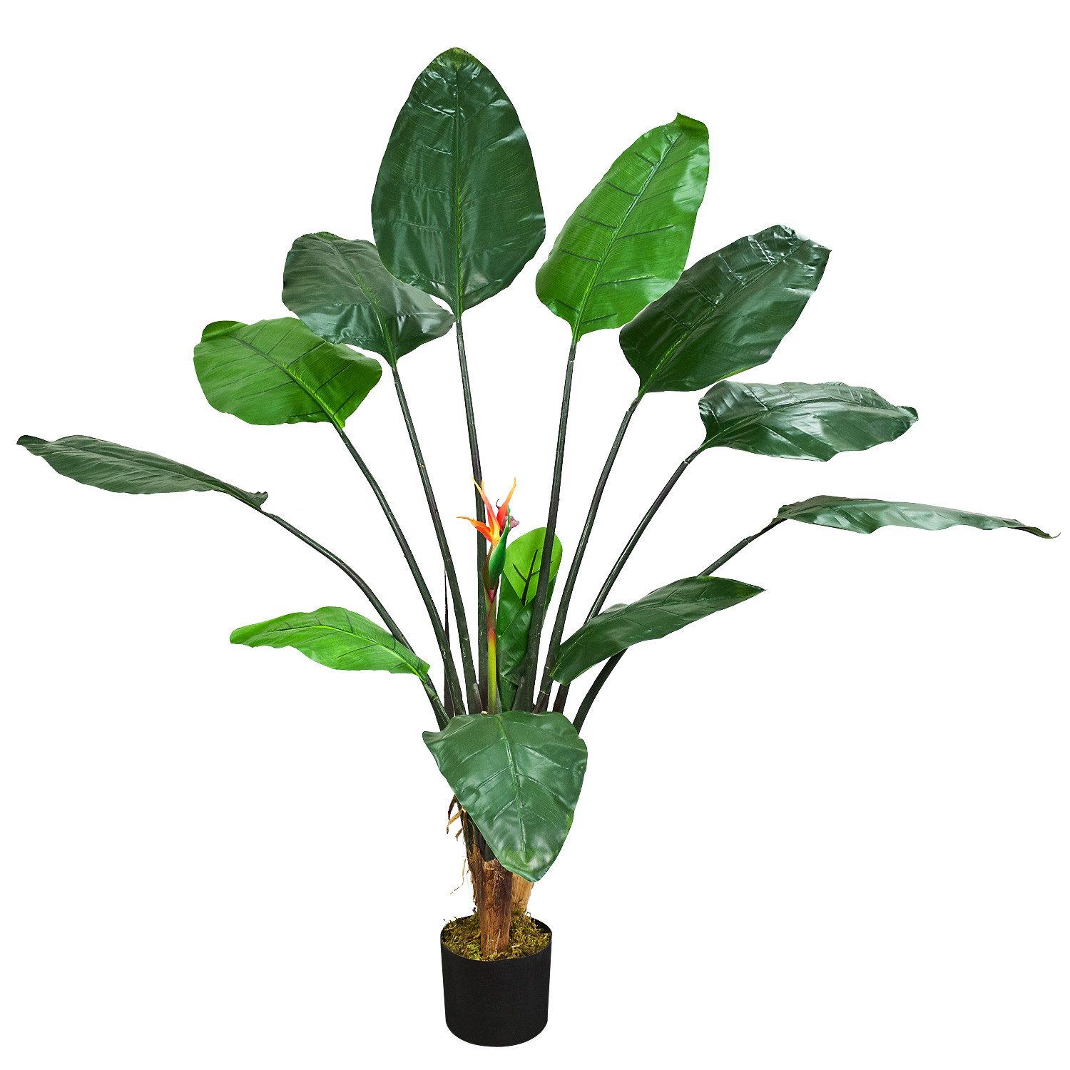 Kunstbaum Strelitzie Paradiesvogelblume Kunstpflanze Künstliche Pflanze 145 cm Strelitzie, Decovego, Höhe 145 cm