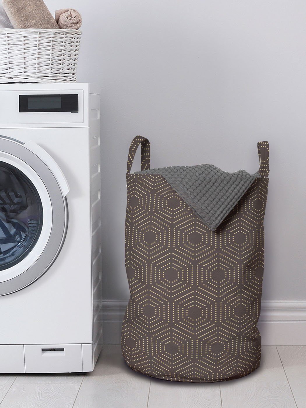 Abstrakt Waschsalons, Kordelzugverschluss für Hexagonal Abakuhaus Shapes Griffen Gepunktete Wäschesäckchen mit Wäschekorb