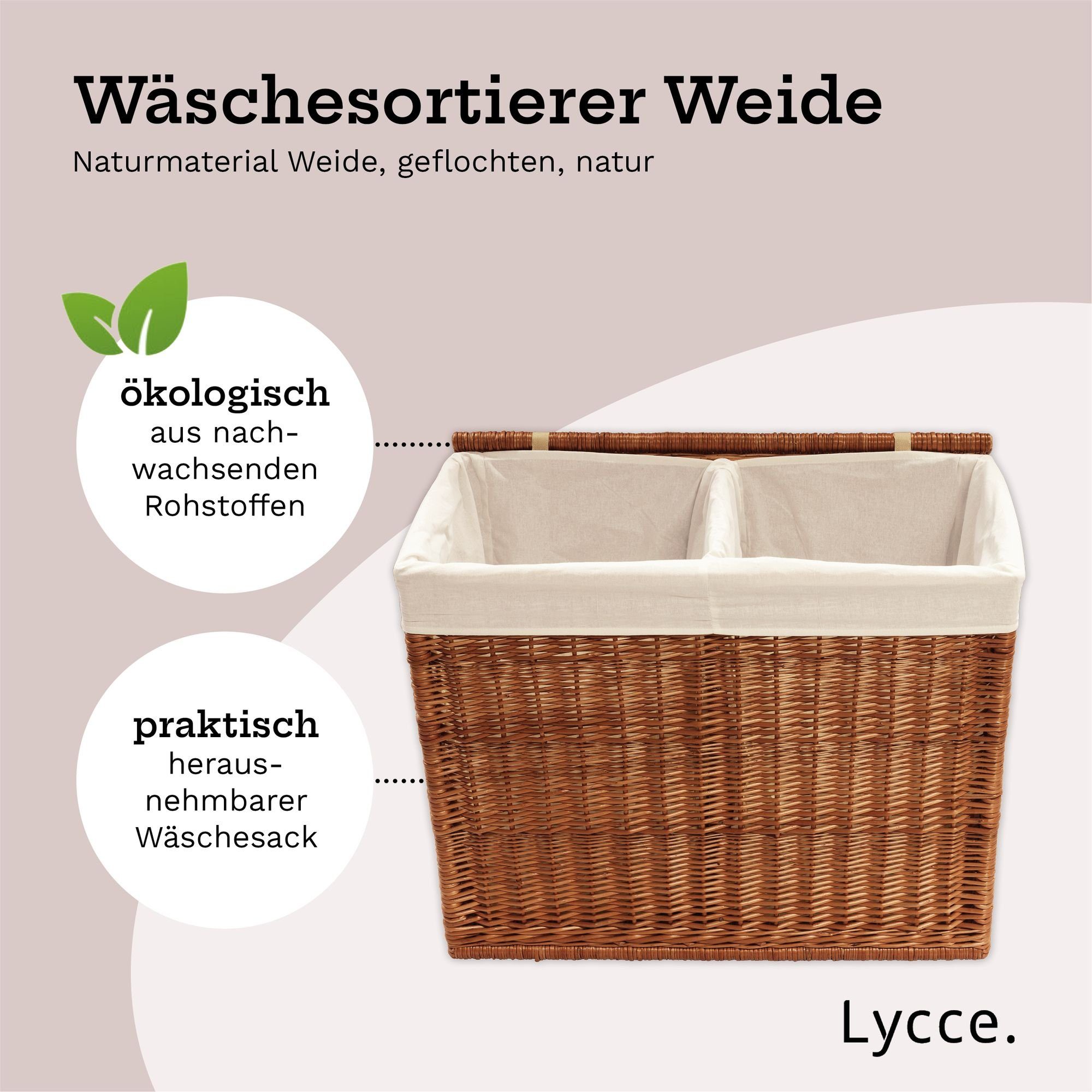 Lycce Wäschesortierer Wäschekorb 2 Fächer 120 l Wäschesortierer Weide natur günstig online kaufen