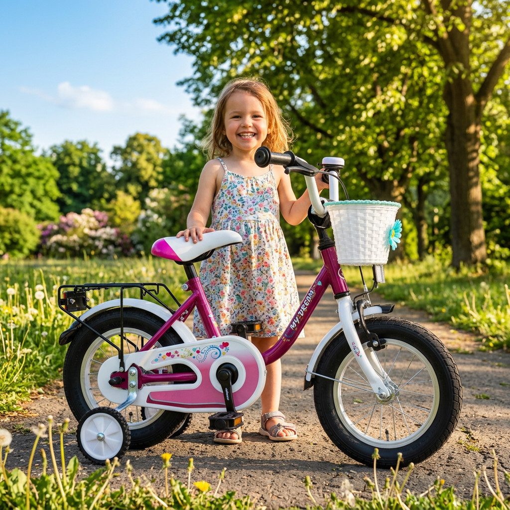 Bachtenkirch Kinderfahrrad 12 Zoll Fahrrad für Kinder ab 3 Jahre Mädchenfahrrad mit Stützräder, Einstellbare Sattelhöhe: 44 - 50 cm