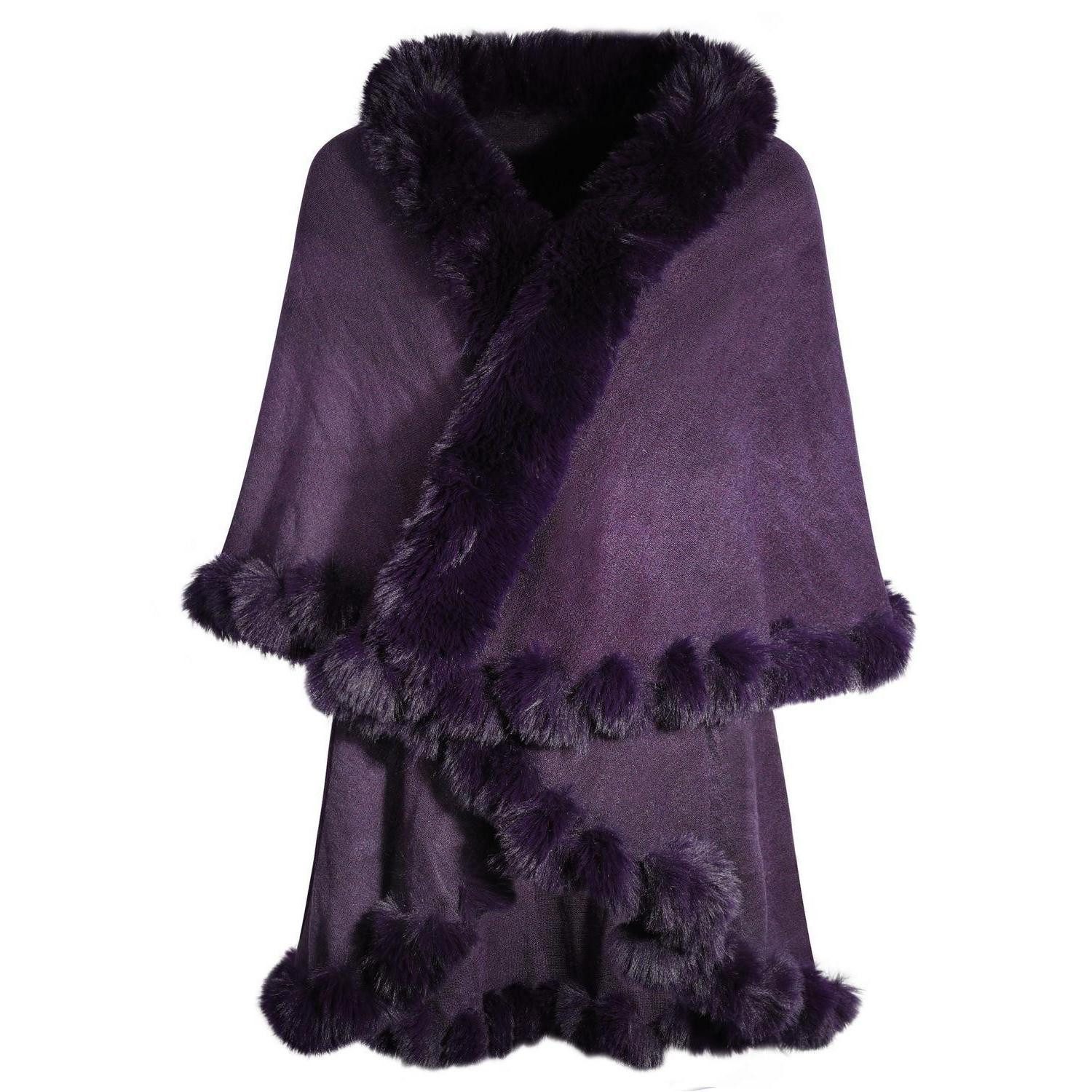 LuxusKollektion Poncho Strickjacke Damen Kunstpelz Poncho Cape Violett (1-St)