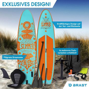 BRAST SUP-Board Summer Aufblasbares Stand up Paddle Set - 320x81x15cm, 5 Jahre Garantie inkl. Sonderzubehör, (2in1 Paddel Kajak-Sitz Action-Cam-Halterung), Fußschlaufe Paddel Pumpe Rucksack