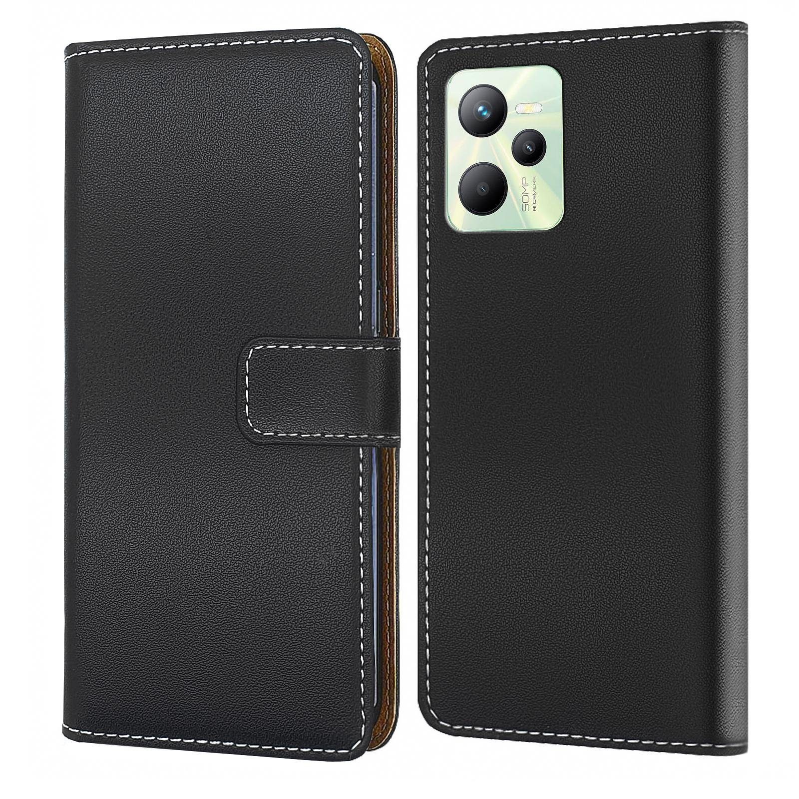 Numerva Handyhülle Bookstyle Etui Handytasche für Realme C35, Klapphülle Flip Cover Schwarz