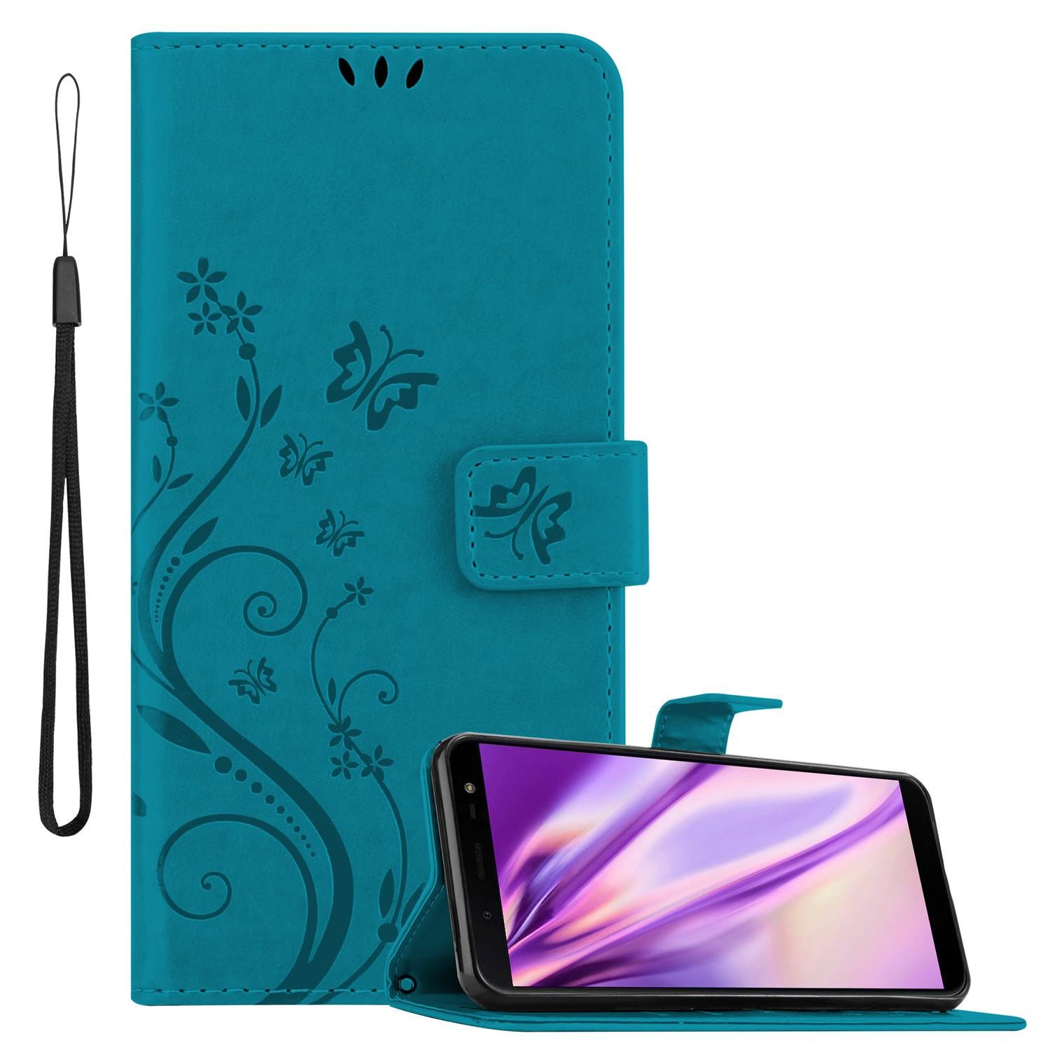 Cadorabo Handyhülle für Samsung Galaxy J6 2018 Hülle Samsung Galaxy J6 2018, Hülle Schutzhülle Blumen Flower mit Standfunktion Kartenfach Magnet
