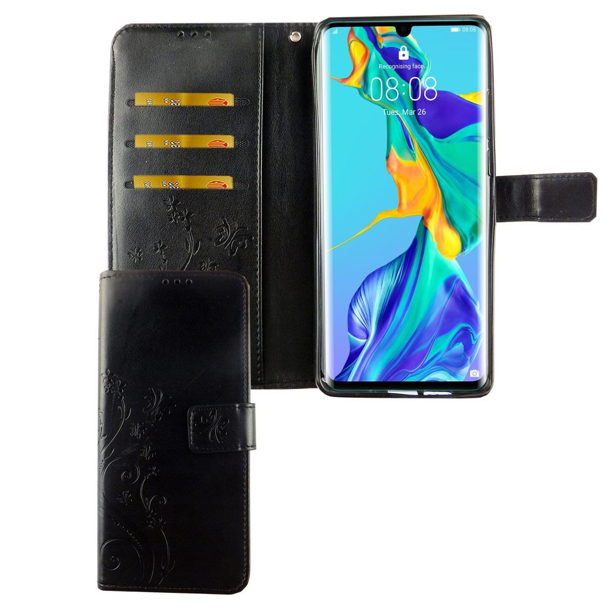 König Design Handyhülle Huawei P30 Pro New Edition, Huawei P30 Pro New Edition Handyhülle Bookcover Schwarz
