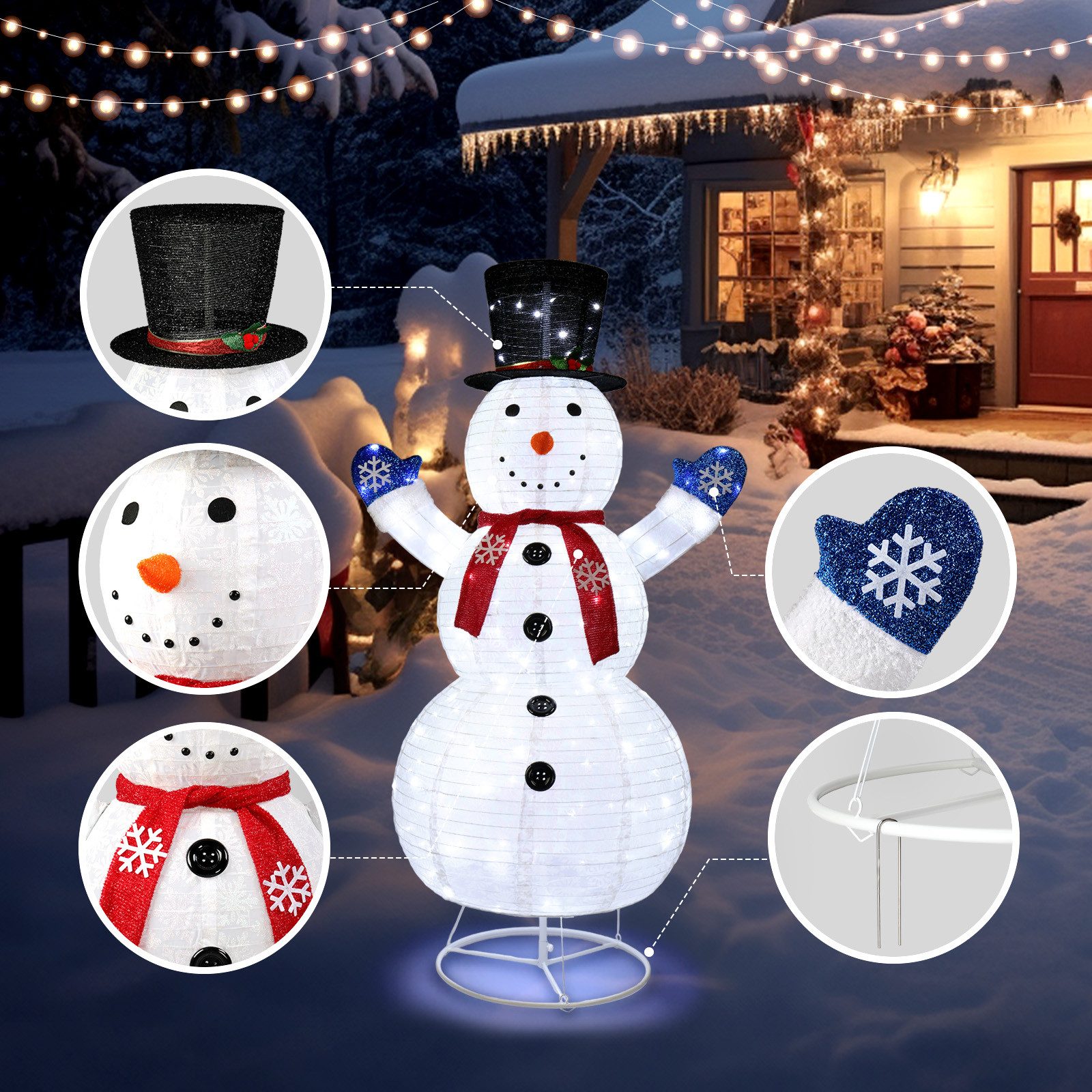 LALAHO Schneemann LED-Schneemann Weihnachten deko, 180cm mit 200 LEDs Weihnachtsbeleuchtung für Innen und Außen – Bild 5 von 5