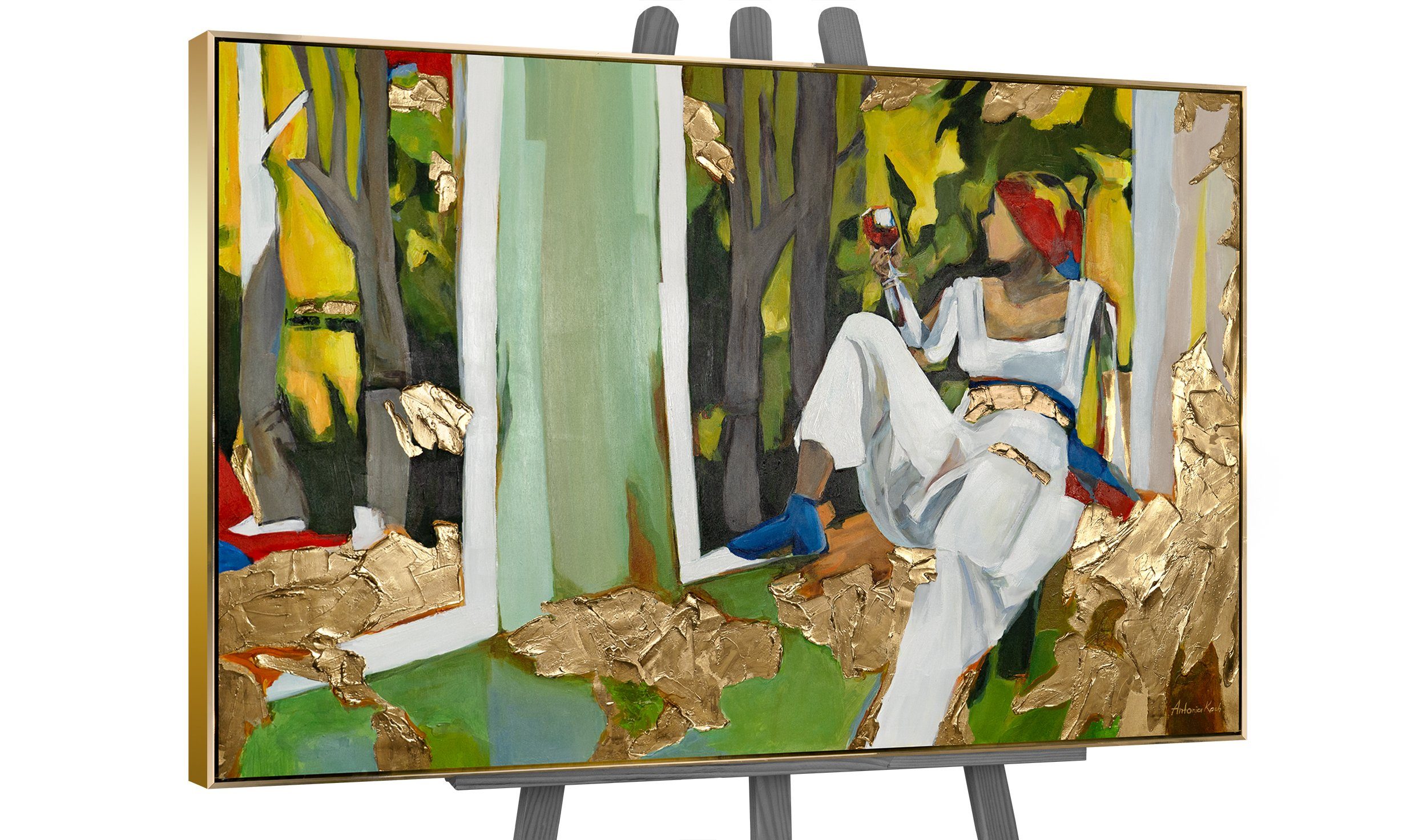 YS-Art Живопис Inspiration, Menschen, gerahmtes Leinwandbild Frau mit Weinglas am Fenster