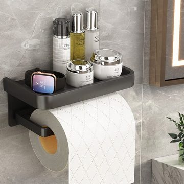 CALIYO Toilettenpapierhalter Toilettenpapierhalter Ohne Bohren mit Ablage, Selbstklebend Aluminium, Klorollenhalter für Badezimmer Toilette Küche