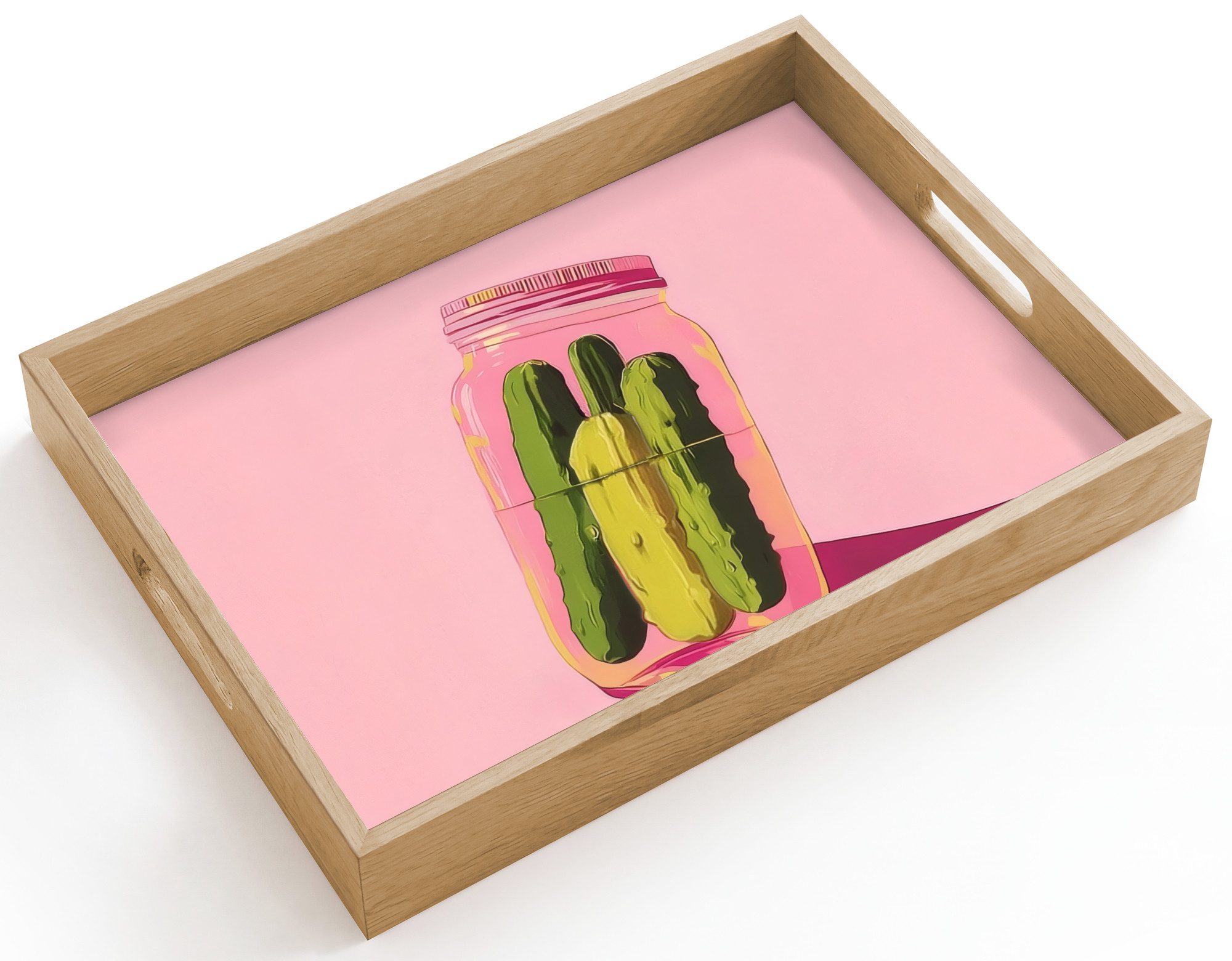 OnlyWow Tablett Rechteckig mit Henkel Gewürzgurken - Topf - Farbton - Rosa, Eichenholz, (1-tlg), Siervierplatte, Tray, Frühstücksbrett