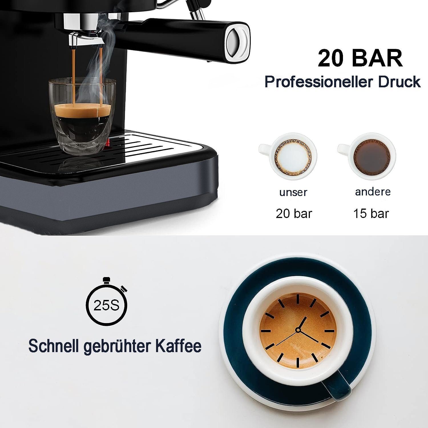 Mutoy Kaffeevollautomat Kaffeevollautomat,Espresso Siebträgermaschine 20 Kaffeemaschine Hausgebrauch, 850W, den für Bar, 1,8 Wassertank Liter