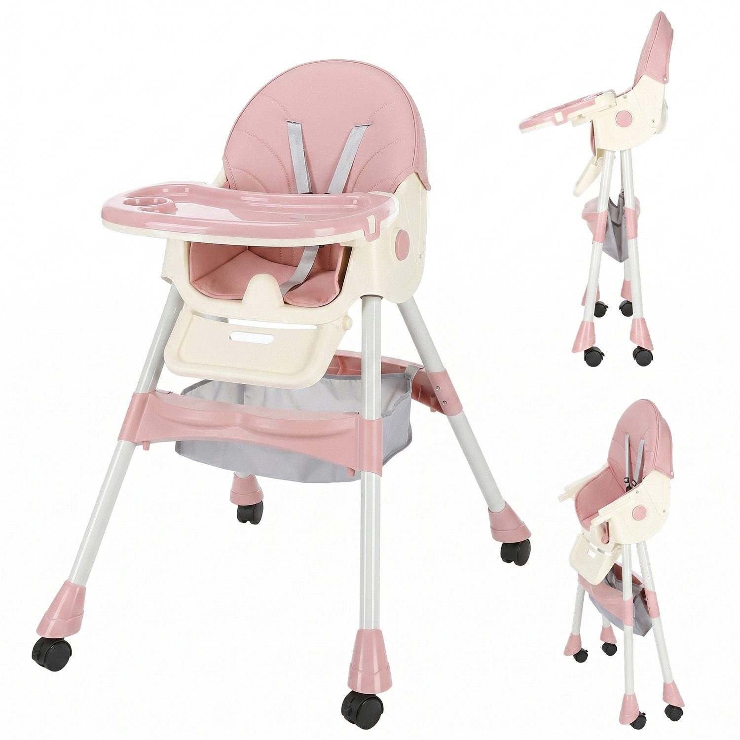 oyajia Kinderstuhl Kinderklappstuhl, Kinder-Esstuhl​, 3 in 1 Babystuhl, Kombiessstuhl (Babystuhl mit Tablett und 5-Punkt-Gurt, Fußstütze, Einfach zu Reinigen), Baby Wippe, ab 6 Monaten bis 3 Jahren