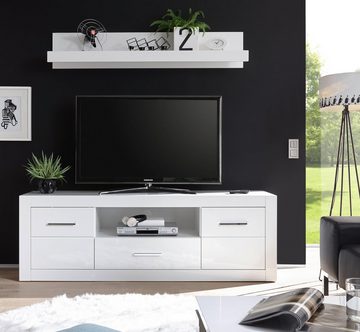Furn.Design Lowboard Carrara (TV Unterschrank 180 cm in weiß Hochglanz, mit Komforthöhe), auf Rollen