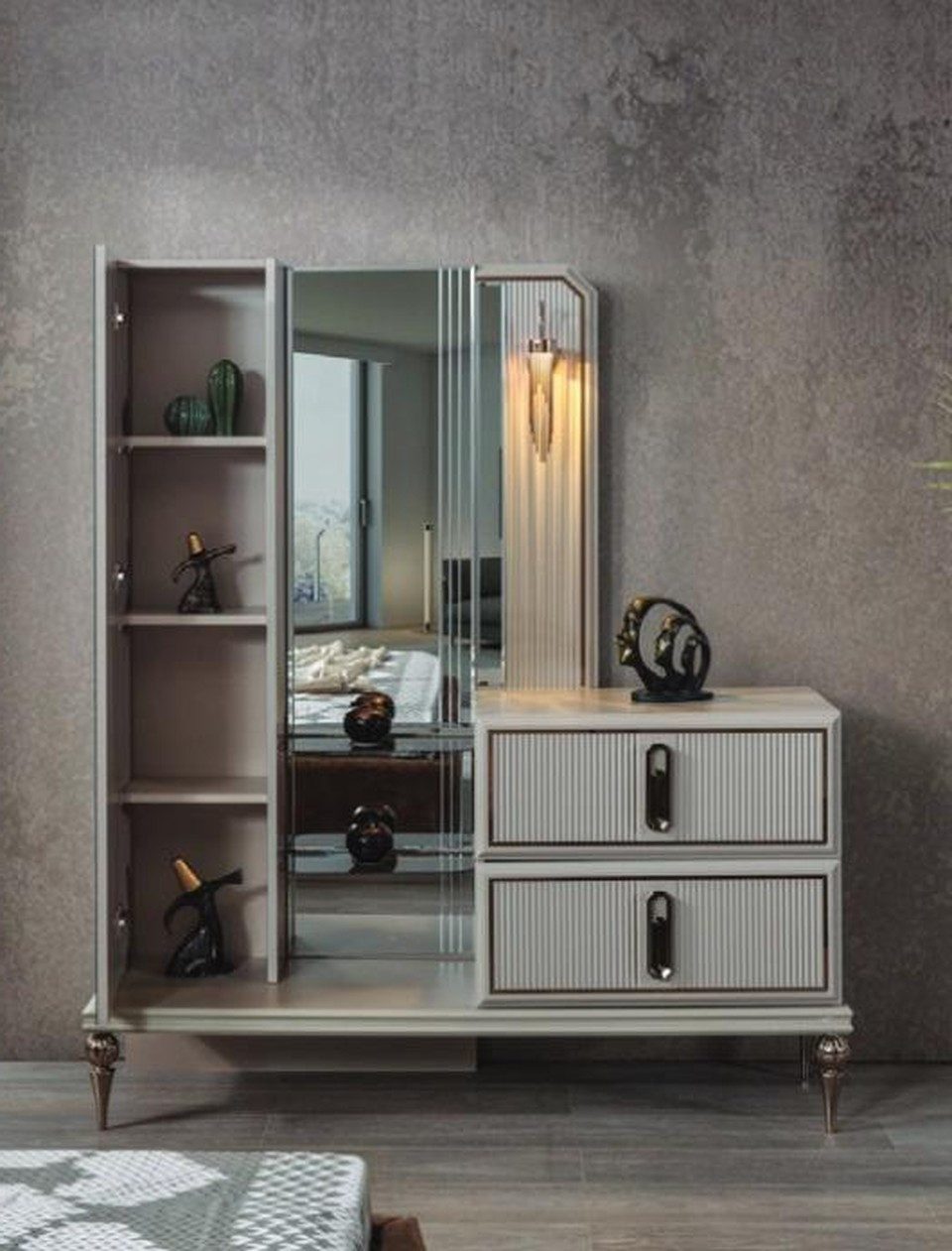 Xlmoebel Schminktisch Exklusive Holz Kommode mit Spiegel im edlen Stil für Schlafzimmer (1-St), Made in Europa