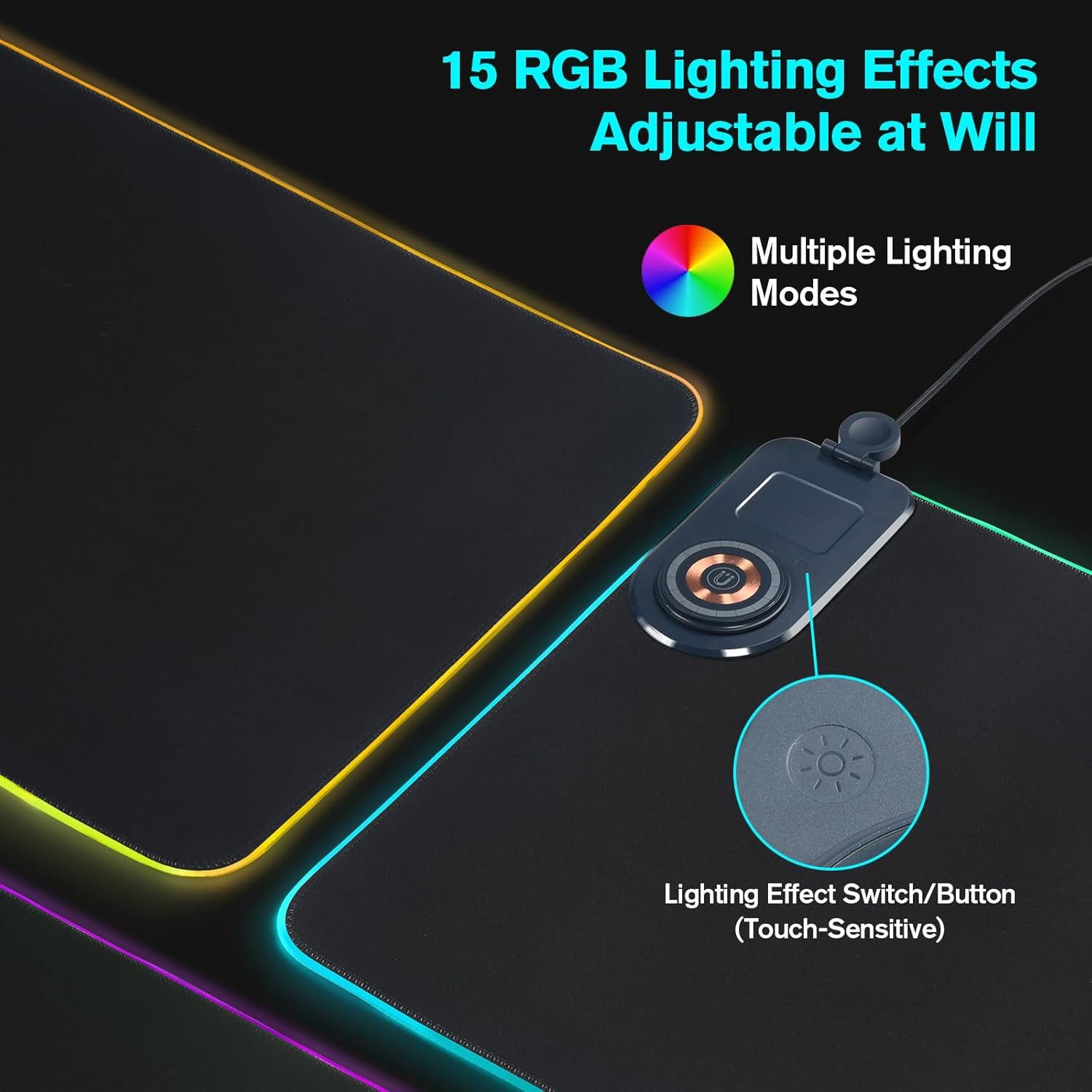 ibettertec Gaming Mauspad RGB Mousepad Induktive Ladestationen, 3 in1 MagSafe Ladegerät (für Büro und Zuhause, schwarz, Wireless Charger, Wasserfestes Mauspad m – Bild 3 von 5