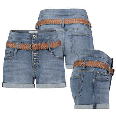 SUBLEVEL Bermudas Jeans Shorts Bermuda Kurze Hose Short Denim Stretch Hotpants + Gürtel